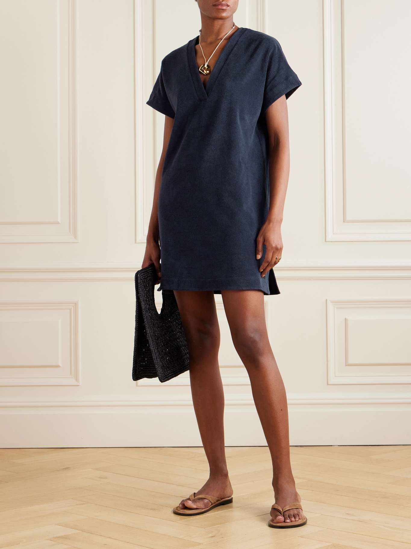 Cotton-terry mini dress Navy - 2