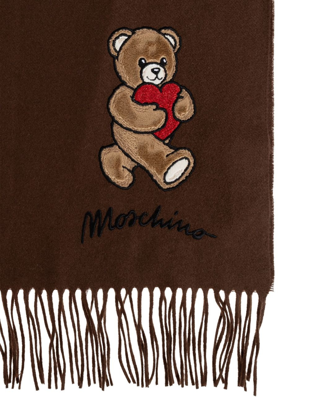 teddy heart-appliqué wool scarf - 3