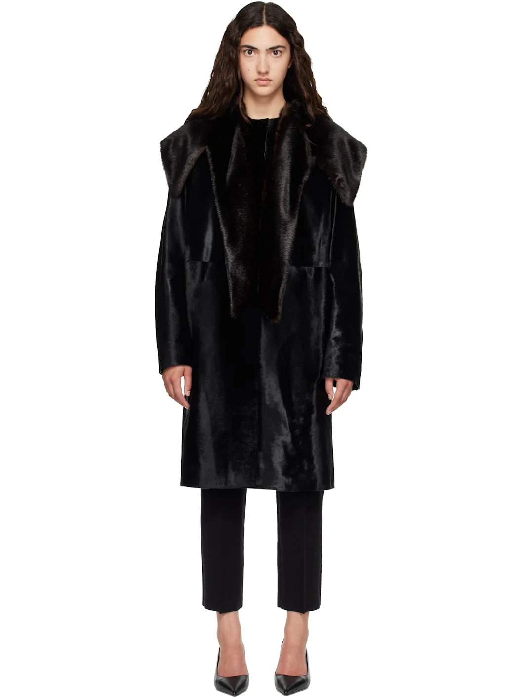 Black LOTTA Pony-Effect Leather Coat - 1
