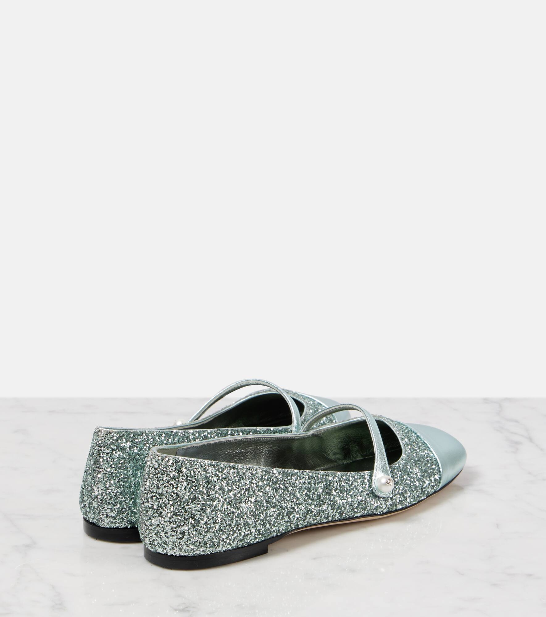 Elisa leather-trimmed glitter ballet flats - 2