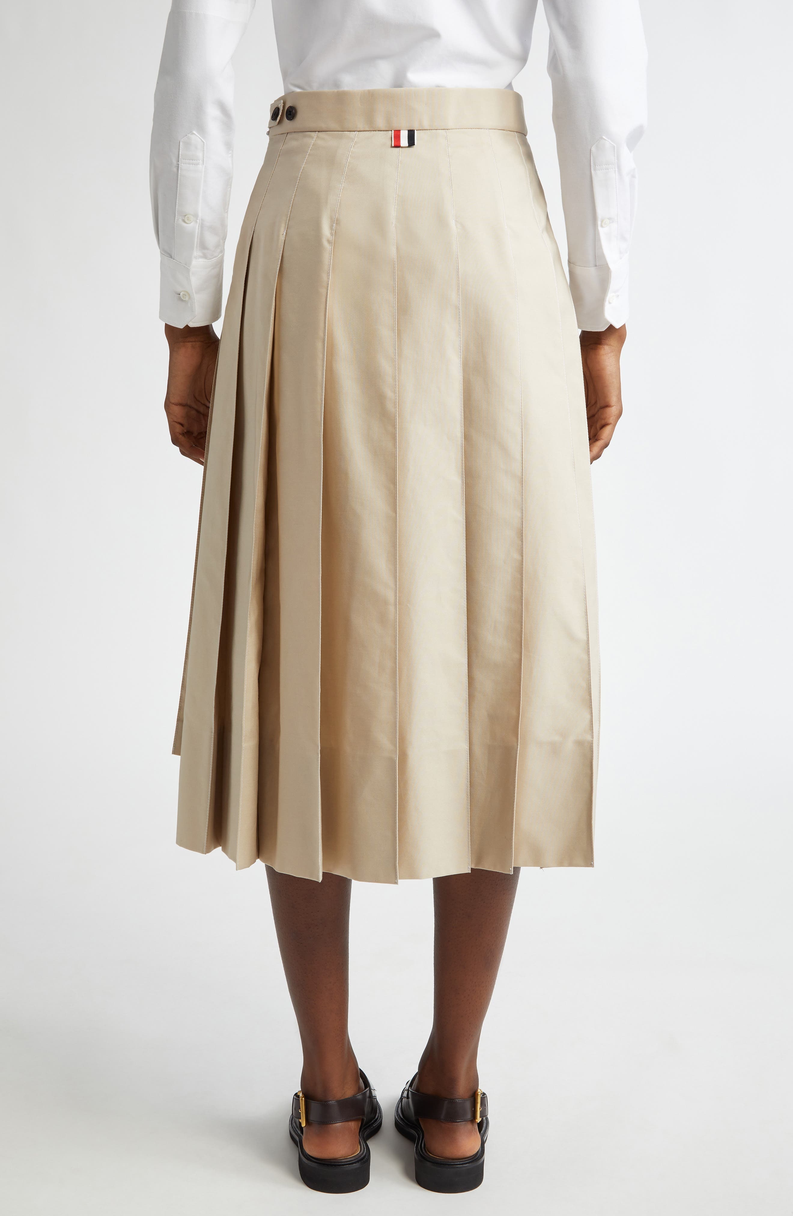 Thom Browne Drop Back Pleated Skirt in Khaki at Nordstrom - 3