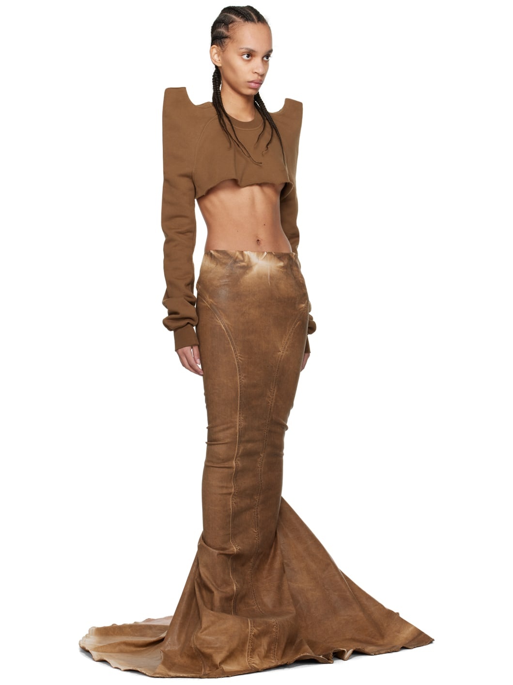 Brown Al Pillar Denim Maxi Skirt - 4