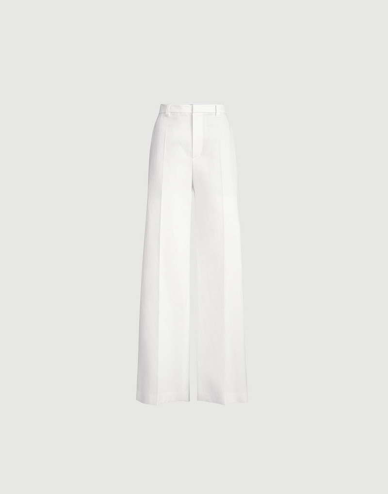 Cotton and paper yarn diagonal loose flared trousers with monili 1