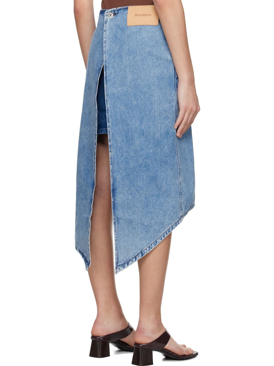 Blue Layered Denim Midi Skirt - 3