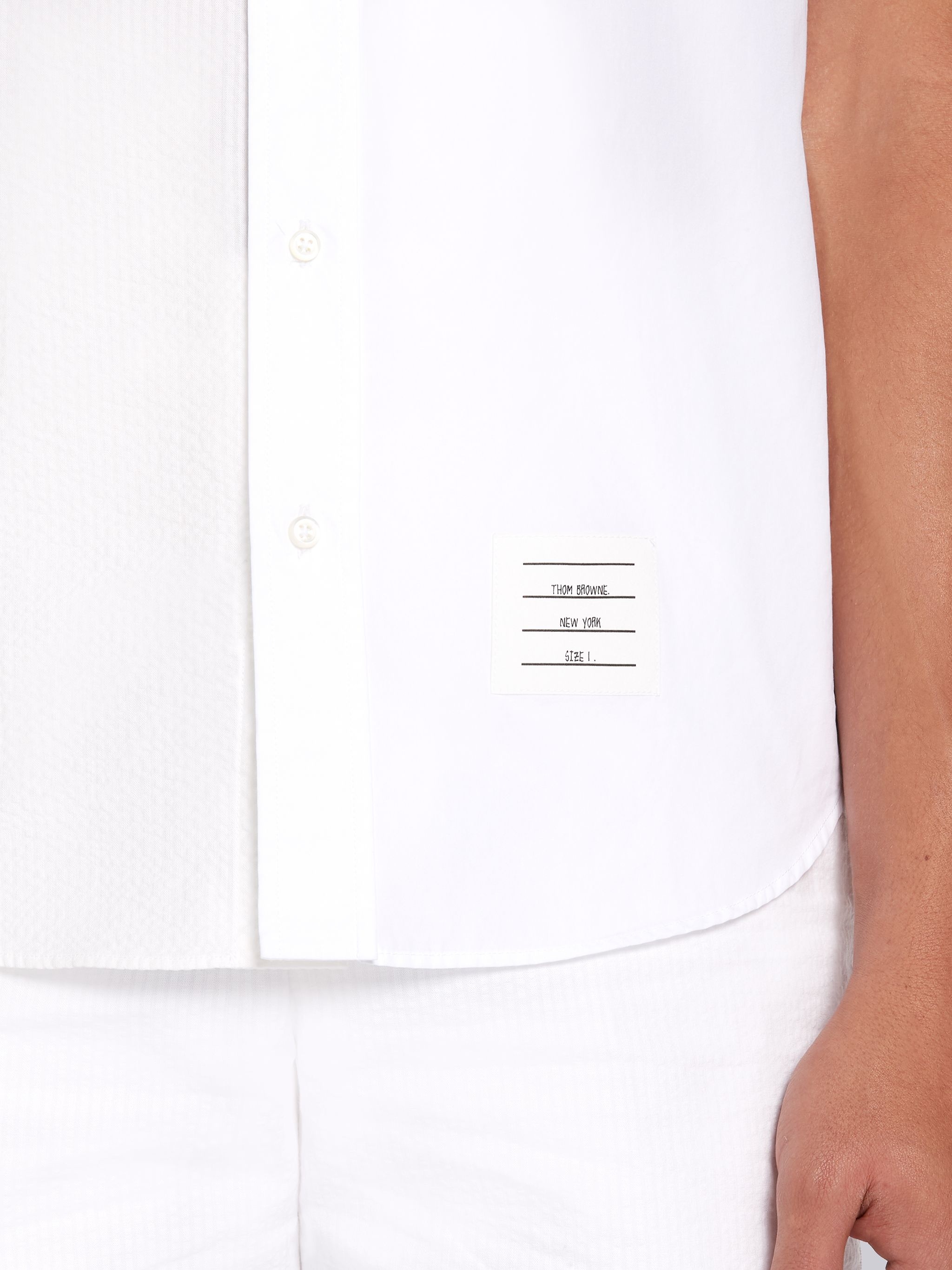 White Fun-Mix Cotton Seersucker Grosgrain Cuff Straight Fit Short Sleeve Shirt - 6