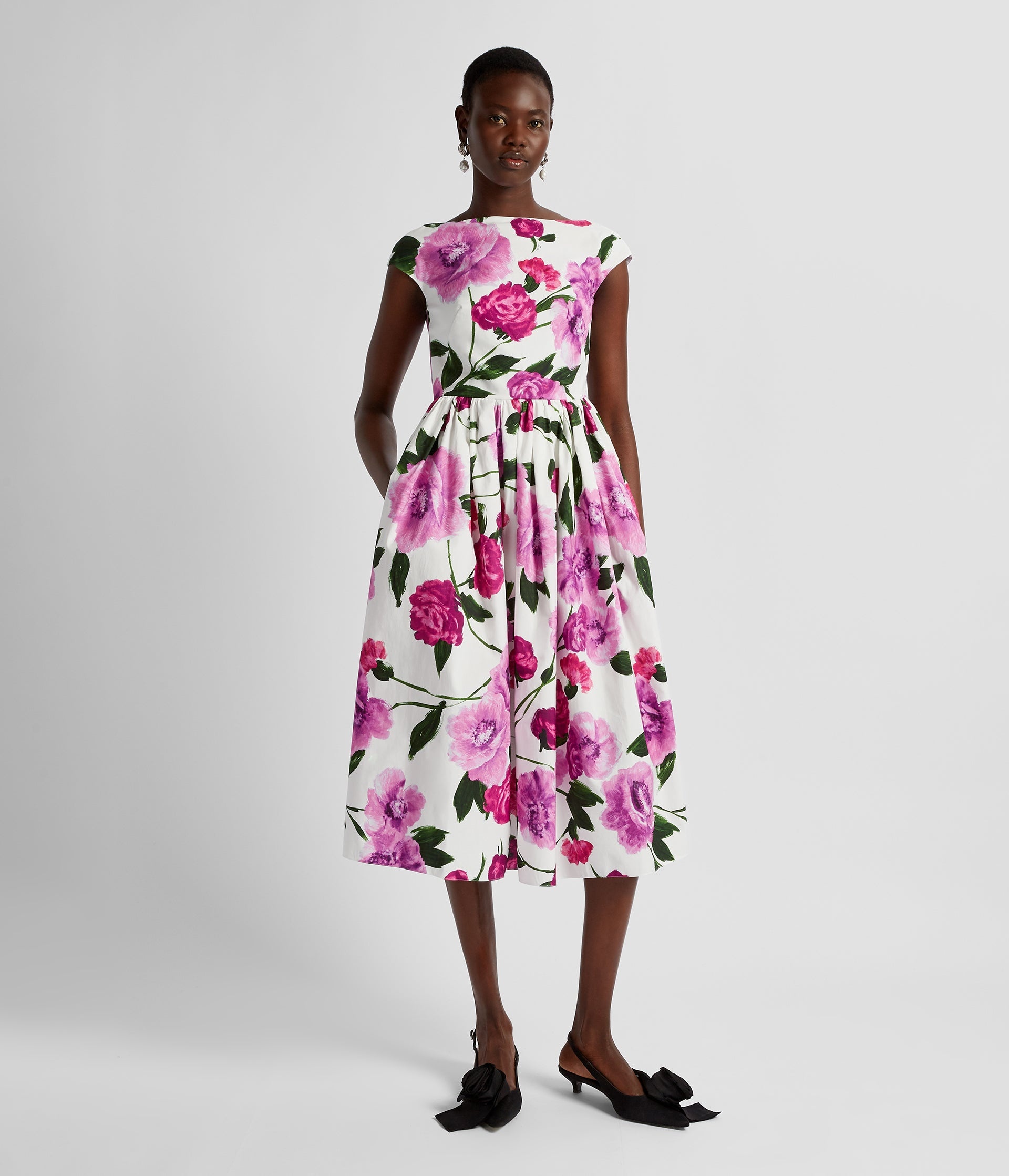 BOAT NECK FULL SKIRT MIDI DRESS - 4