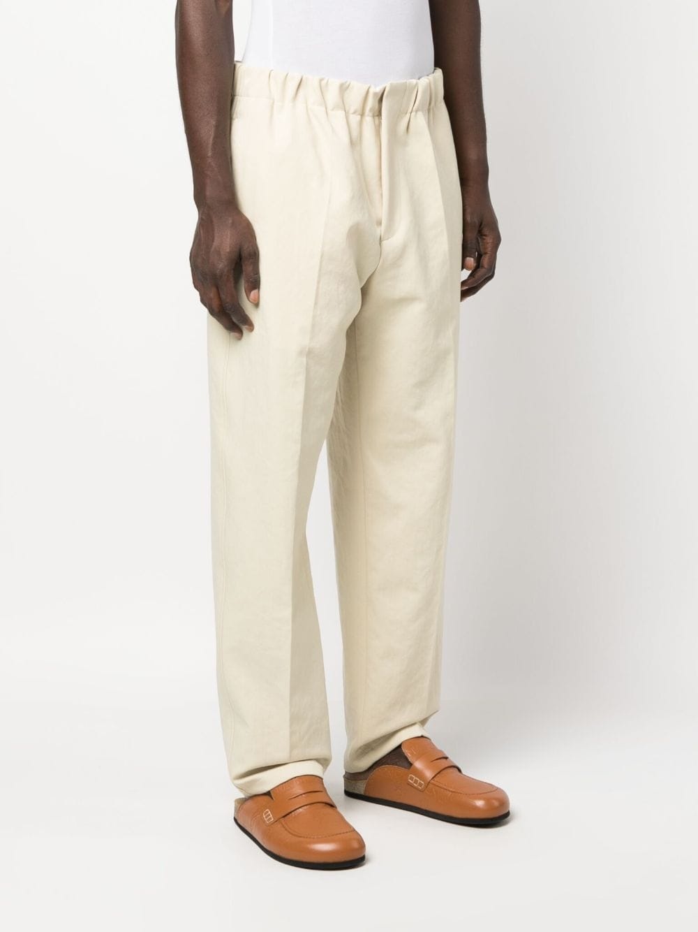 elasticated-waistband cotton trousers - 3