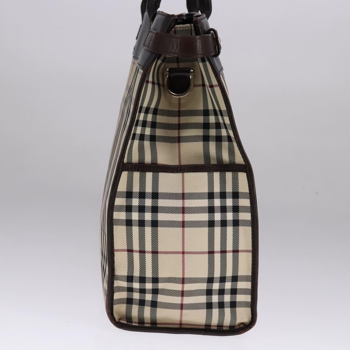 Burberry Nova Check Hand Bag Canvas Leather Beige Brown Silver - 4