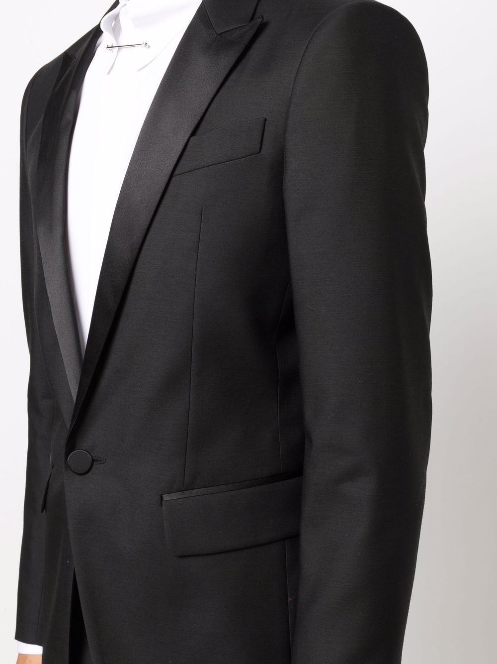 Black virgin wool and silk slim-fit suit with single-breasted blazer with satin lapel. - 2