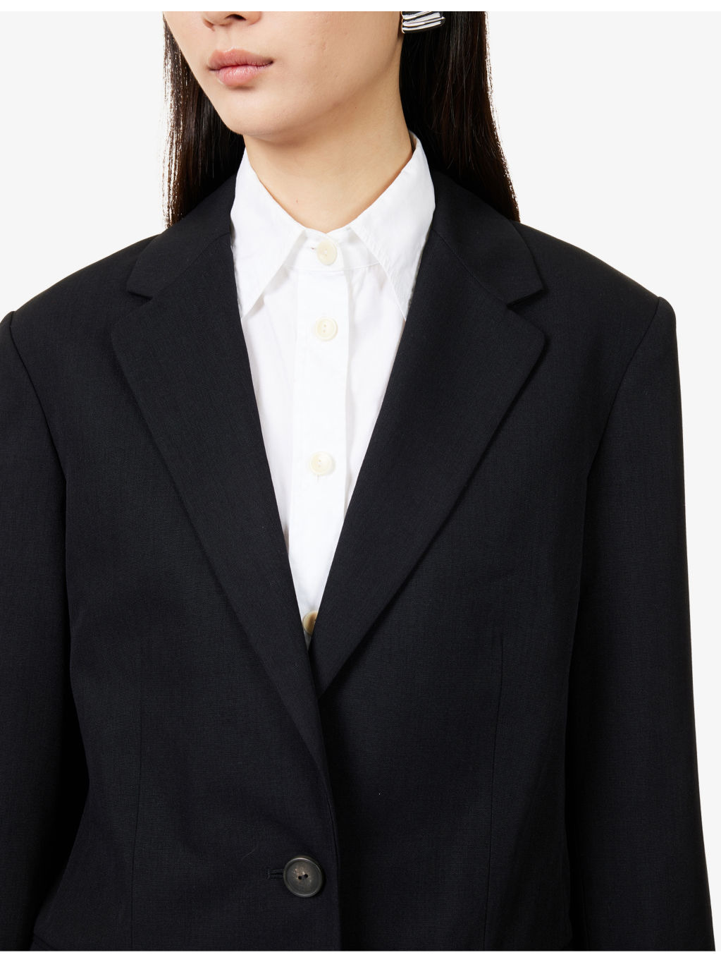 Oversized Notched-Collar Woven Blazer - 5