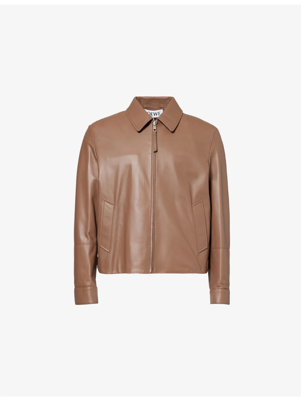 Classic-Collar Logo-Patch Leather Jacket - 1