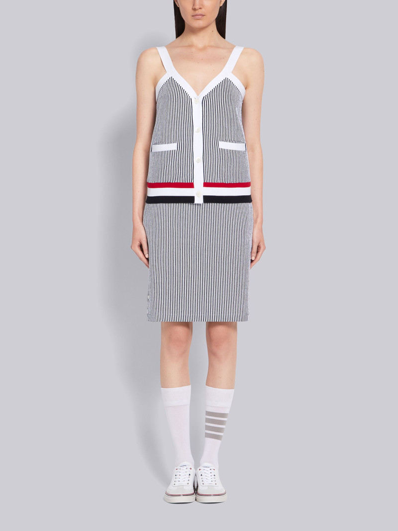 Navy Seersucker RWB Ribbed V-Neck Cardigan Tank Top 4