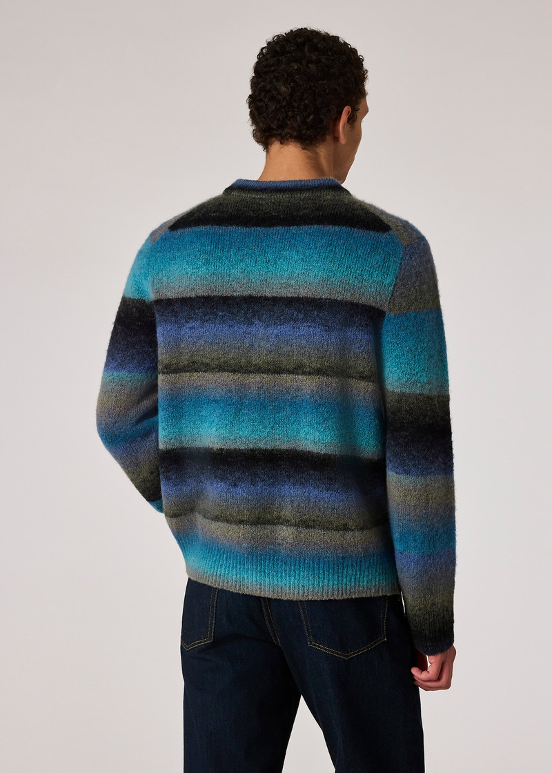 Blue Faded Stripe Merino Wool-Blend Cardigan 5
