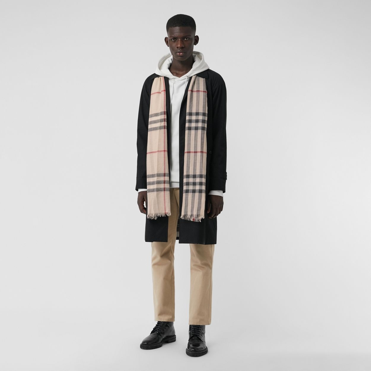 Lightweight Check Wool and Silk Scarf - 4