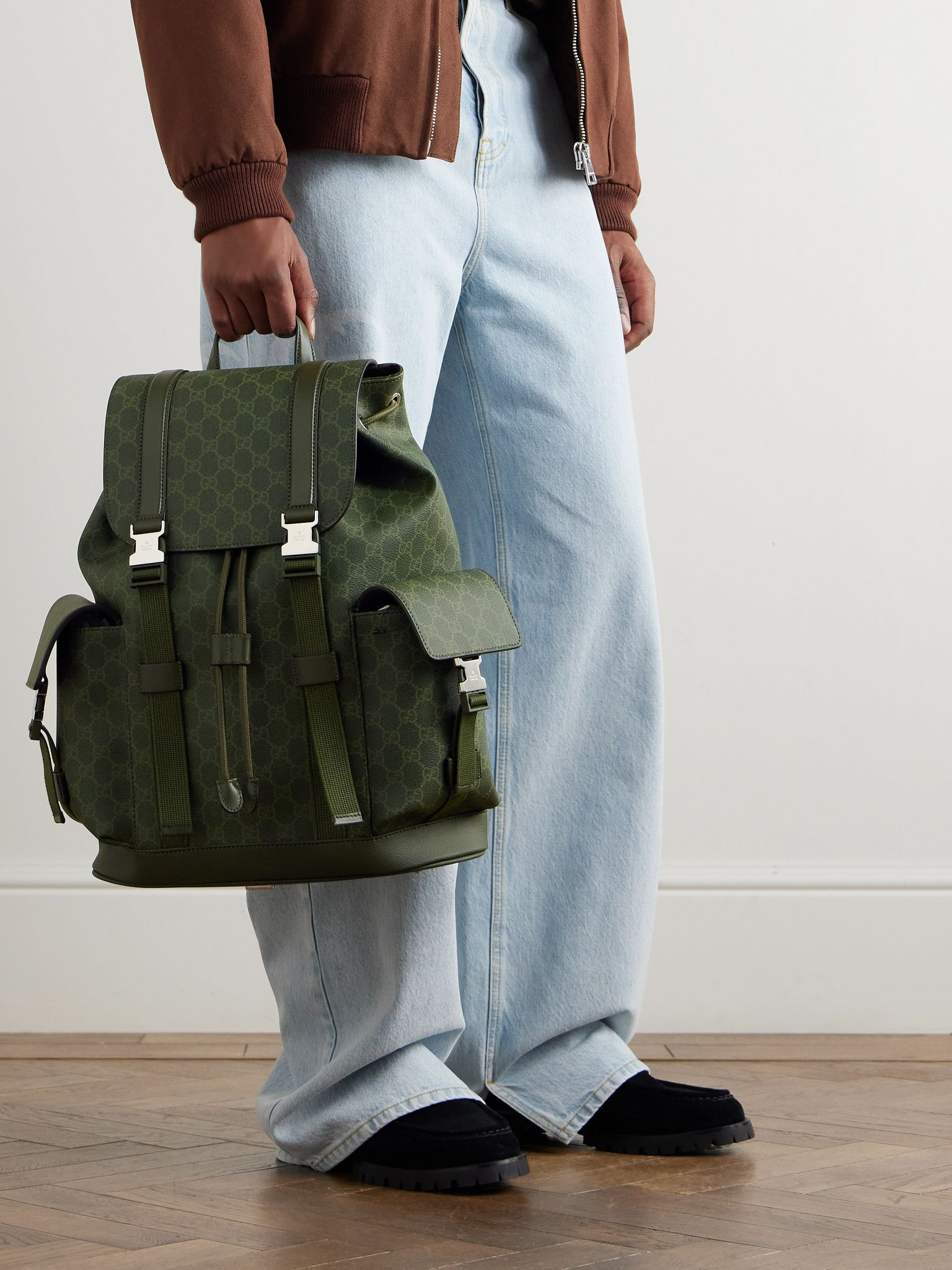 Leather-Trimmed Monogrammed Supreme Coated-Canvas Backpack Gray - 2