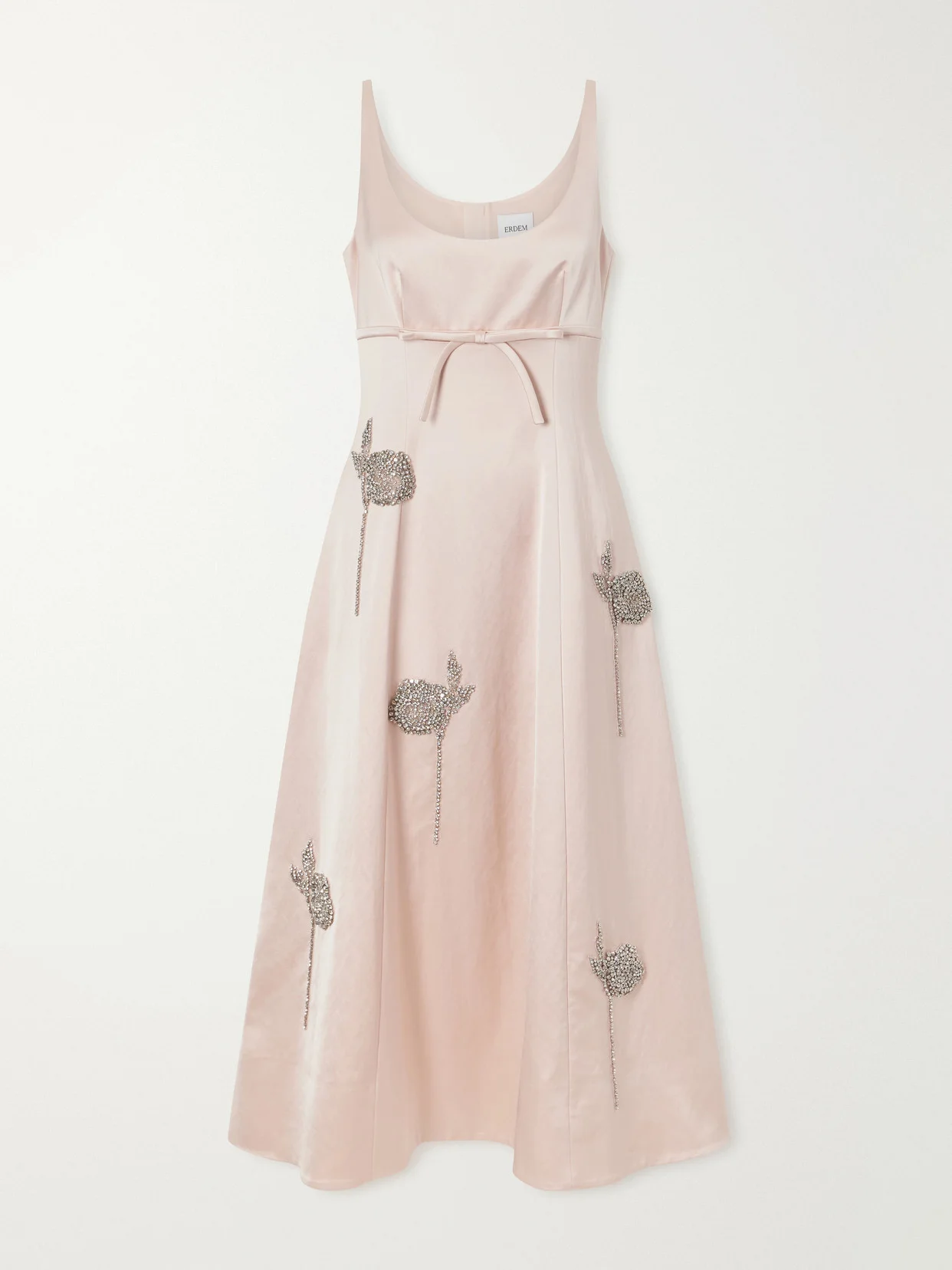 Embroidered Satin Midi Dress - 1