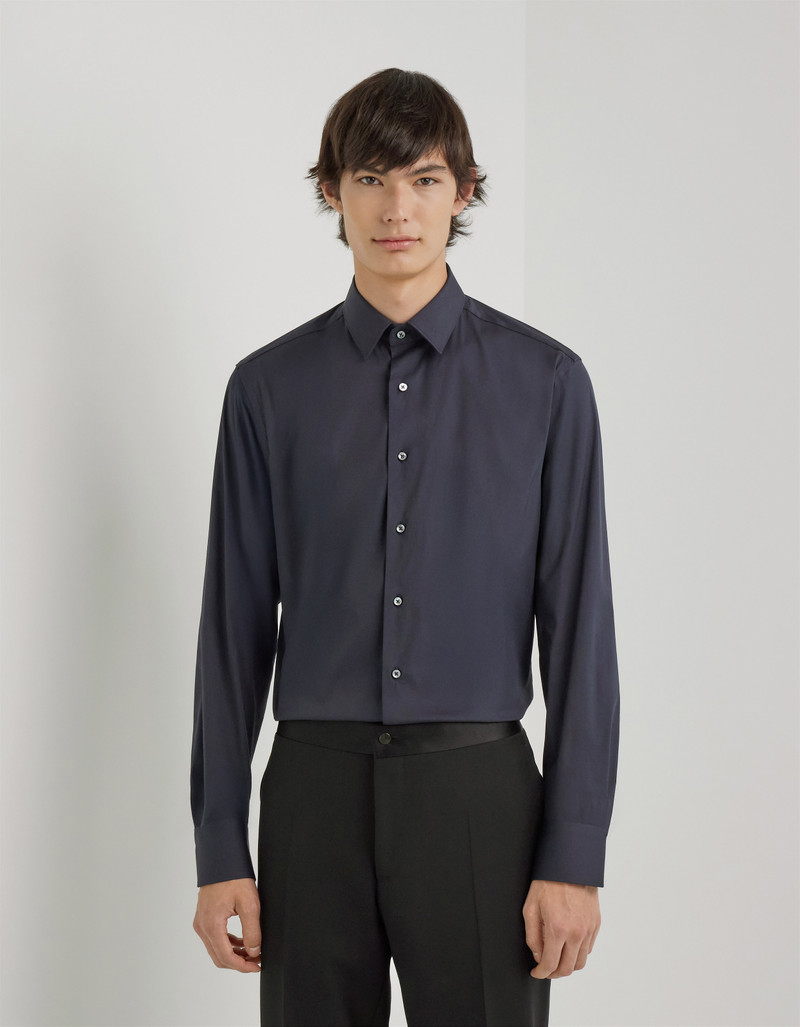 Canali REGULAR FIT SHIRT IN NAVY BLUE STRETCH COTTON outlook