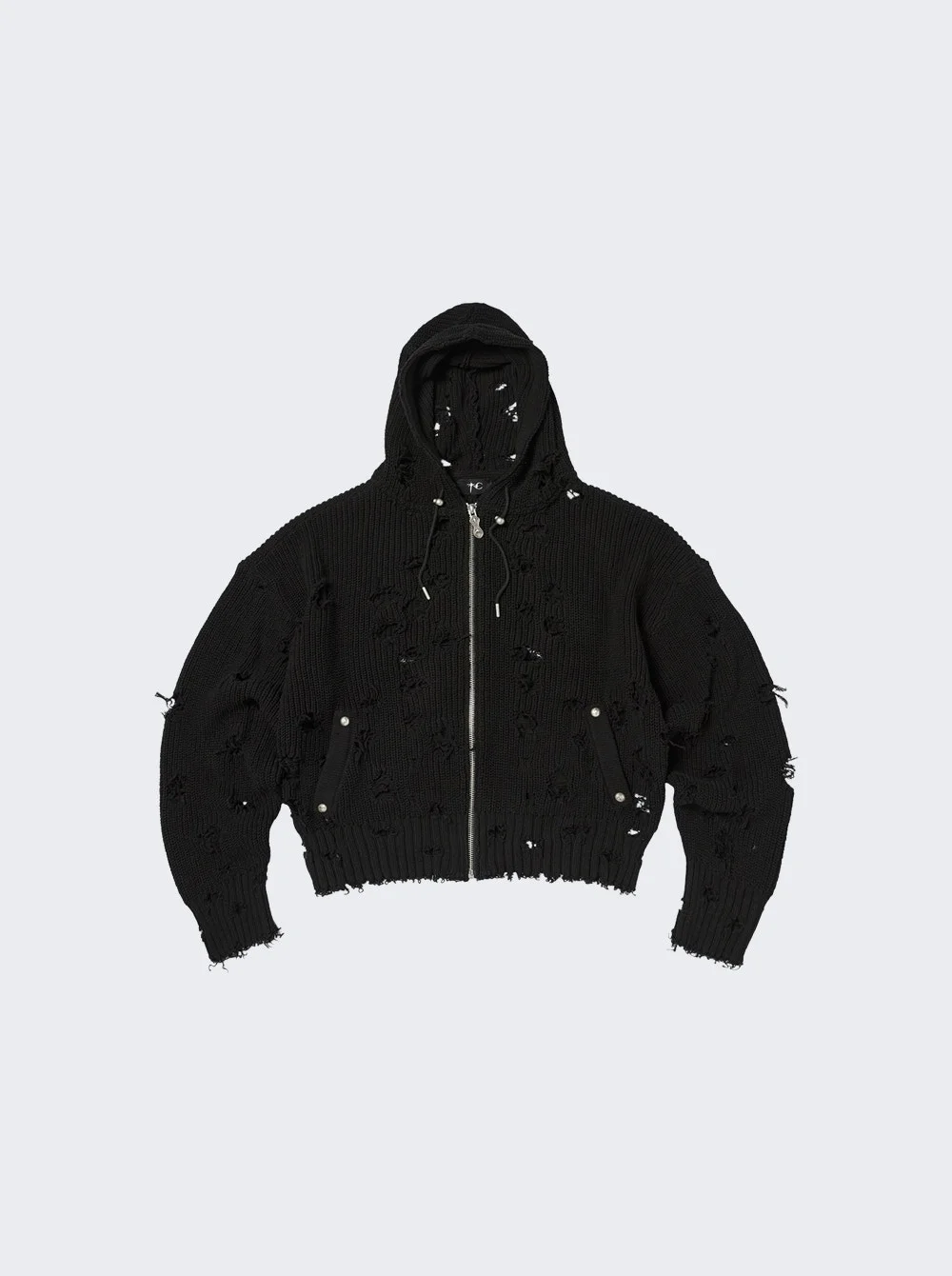 Destroyed Knit Zip-up Hoodie Black - 1