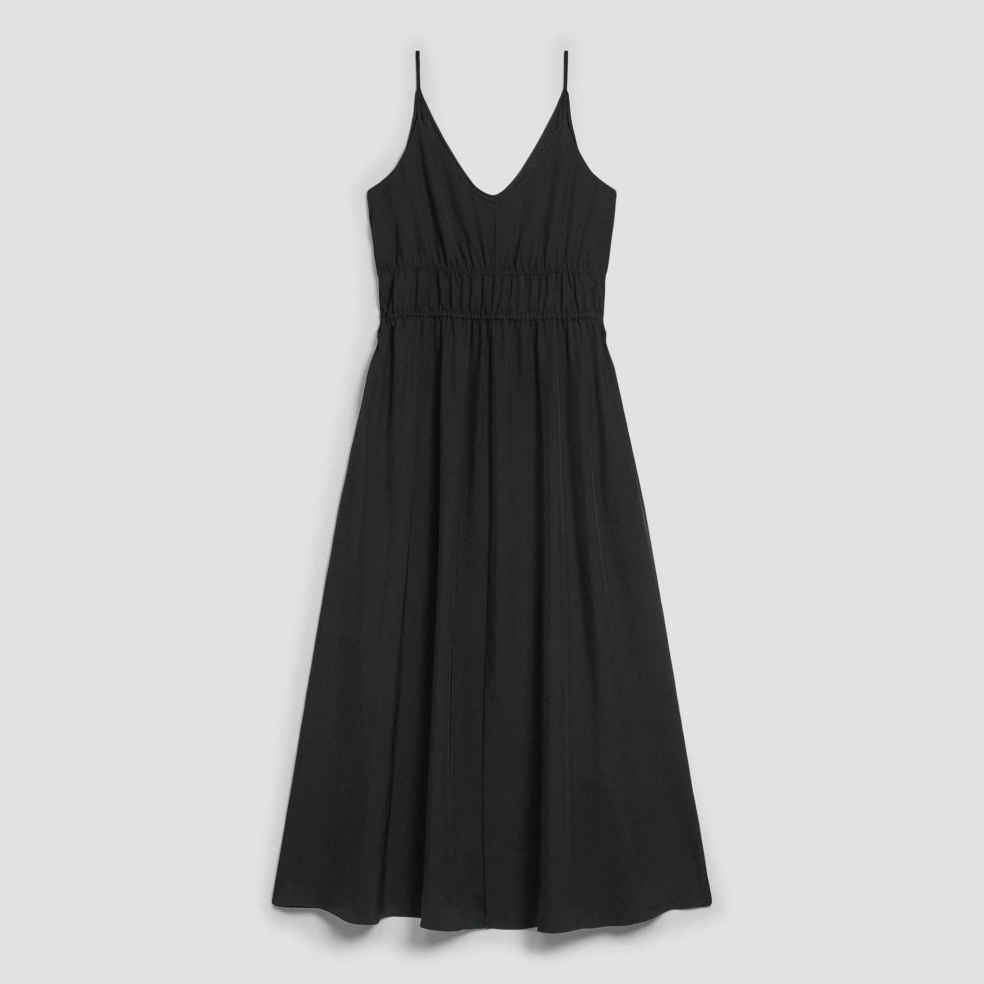 Gathered V-Neck Dress in Washed Twill - 1