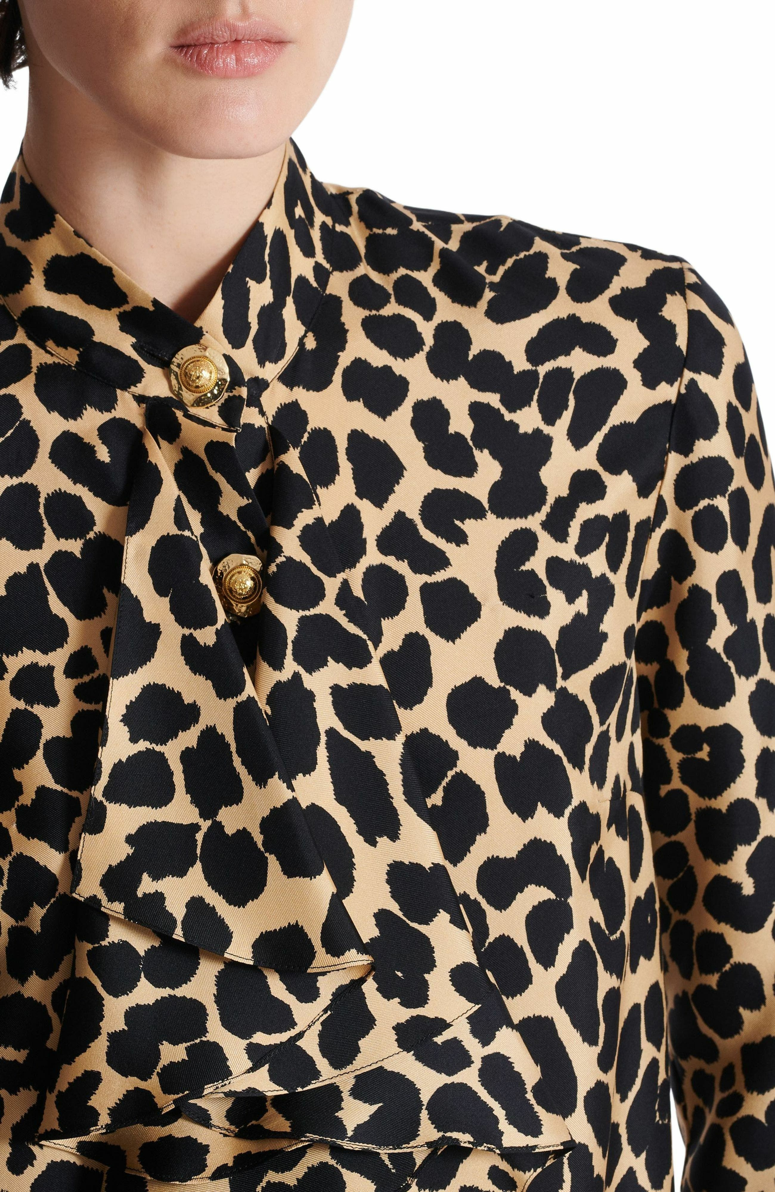 Balmain Leopard Print Ruffled Shirt in Black at Nordstrom - 9