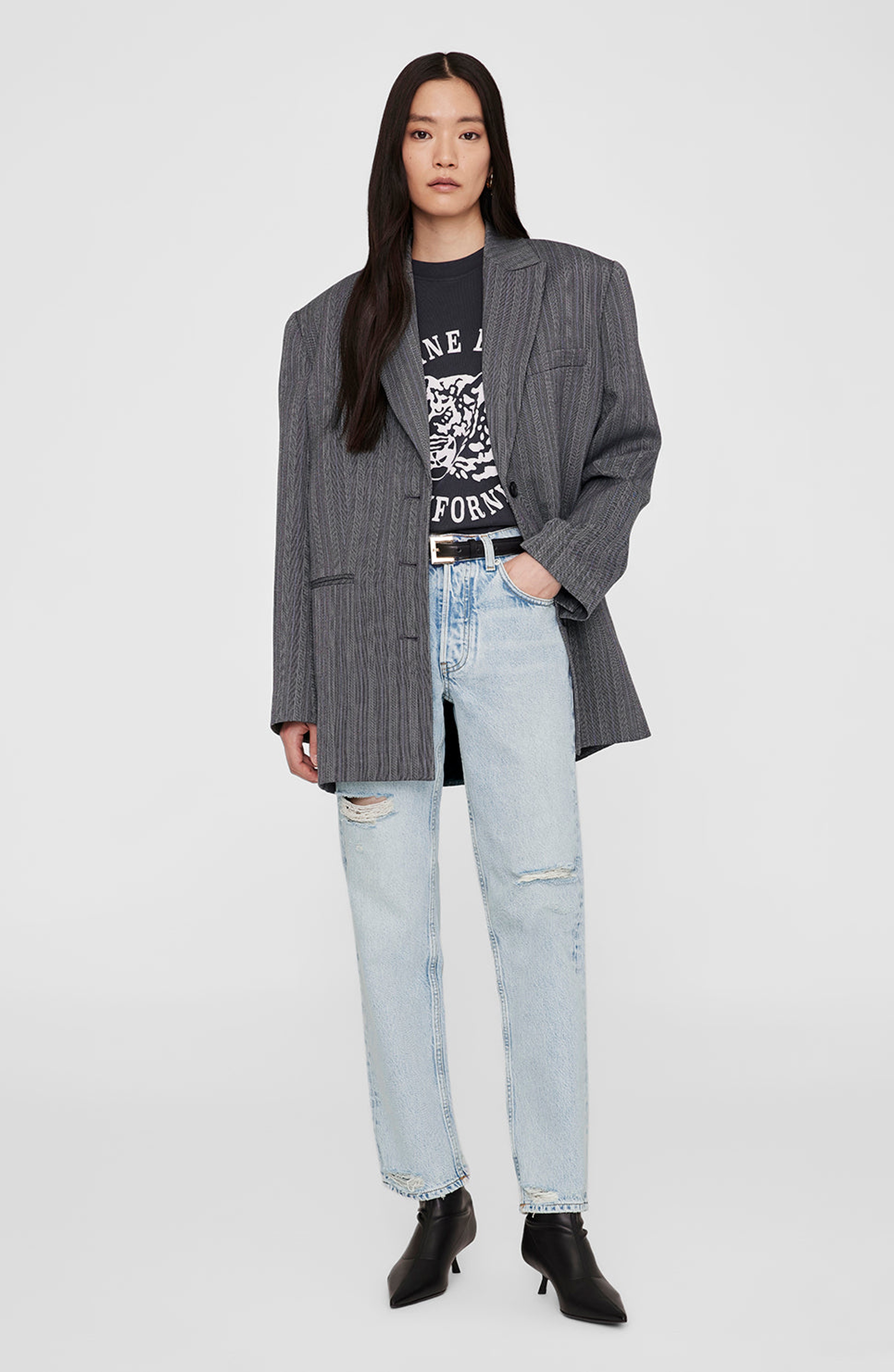 ANINE BING Avi Tee in Washed Charcoal at Nordstrom - 5