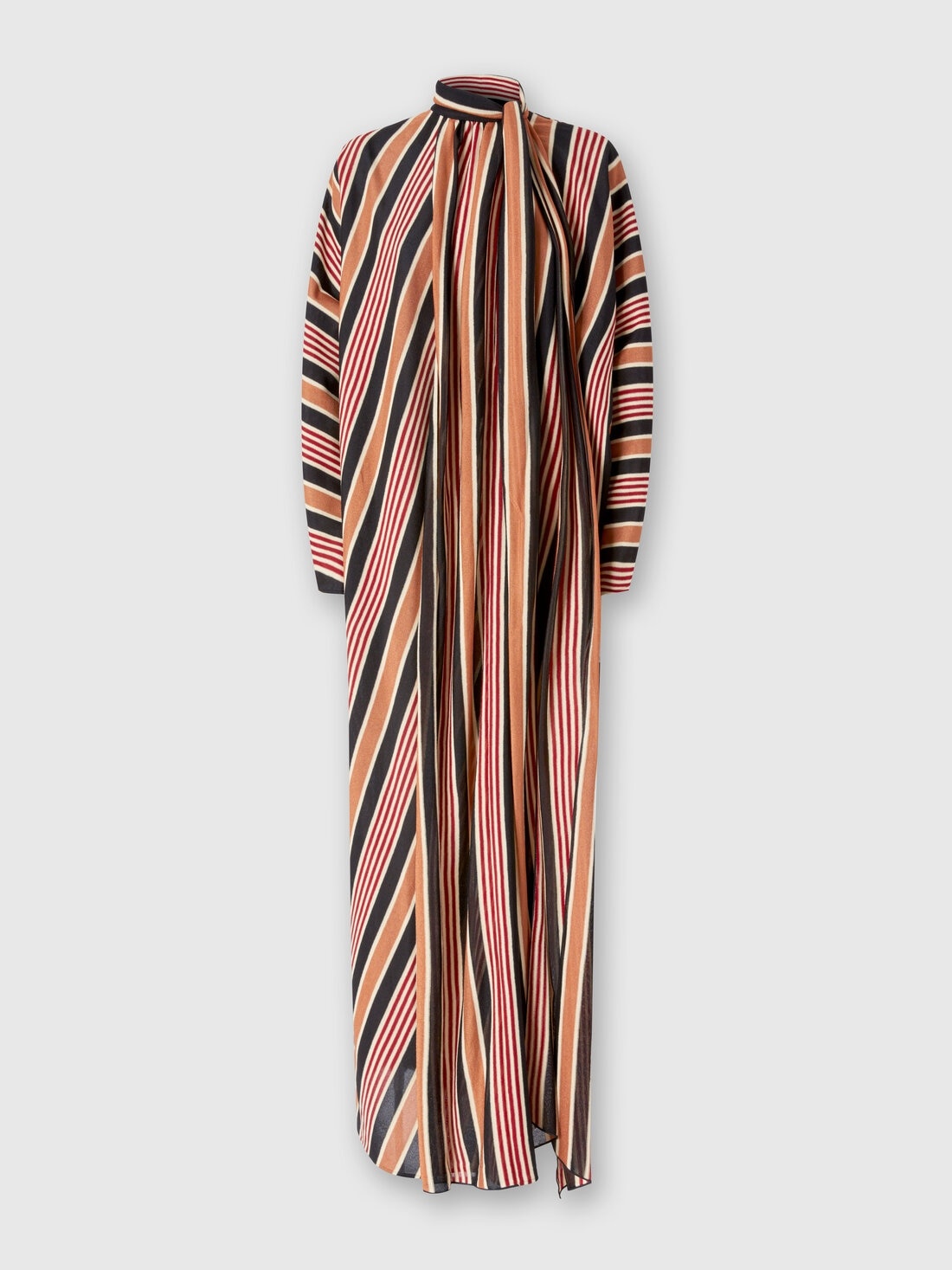 Long striped cotton and viscose dress with knotted collar - 1
