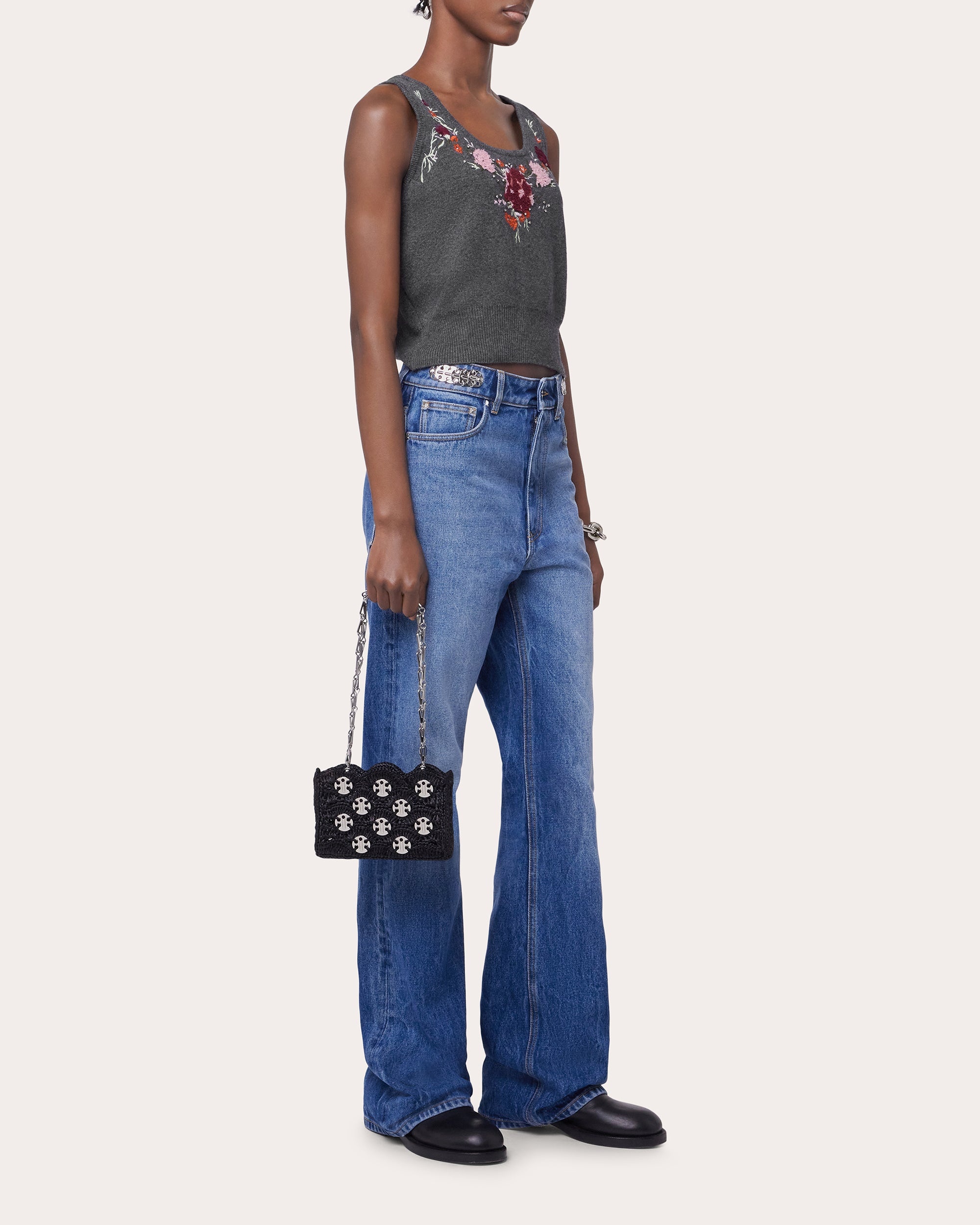 Cropped Embellished Floral Wool-Cashmere Tank Top - 4