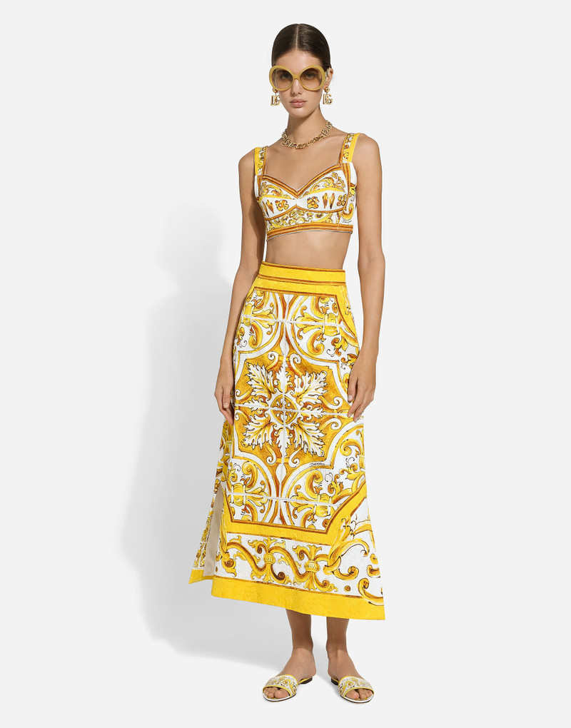 Dolce & Gabbana Cotton poplin corset crop top with majolica print outlook