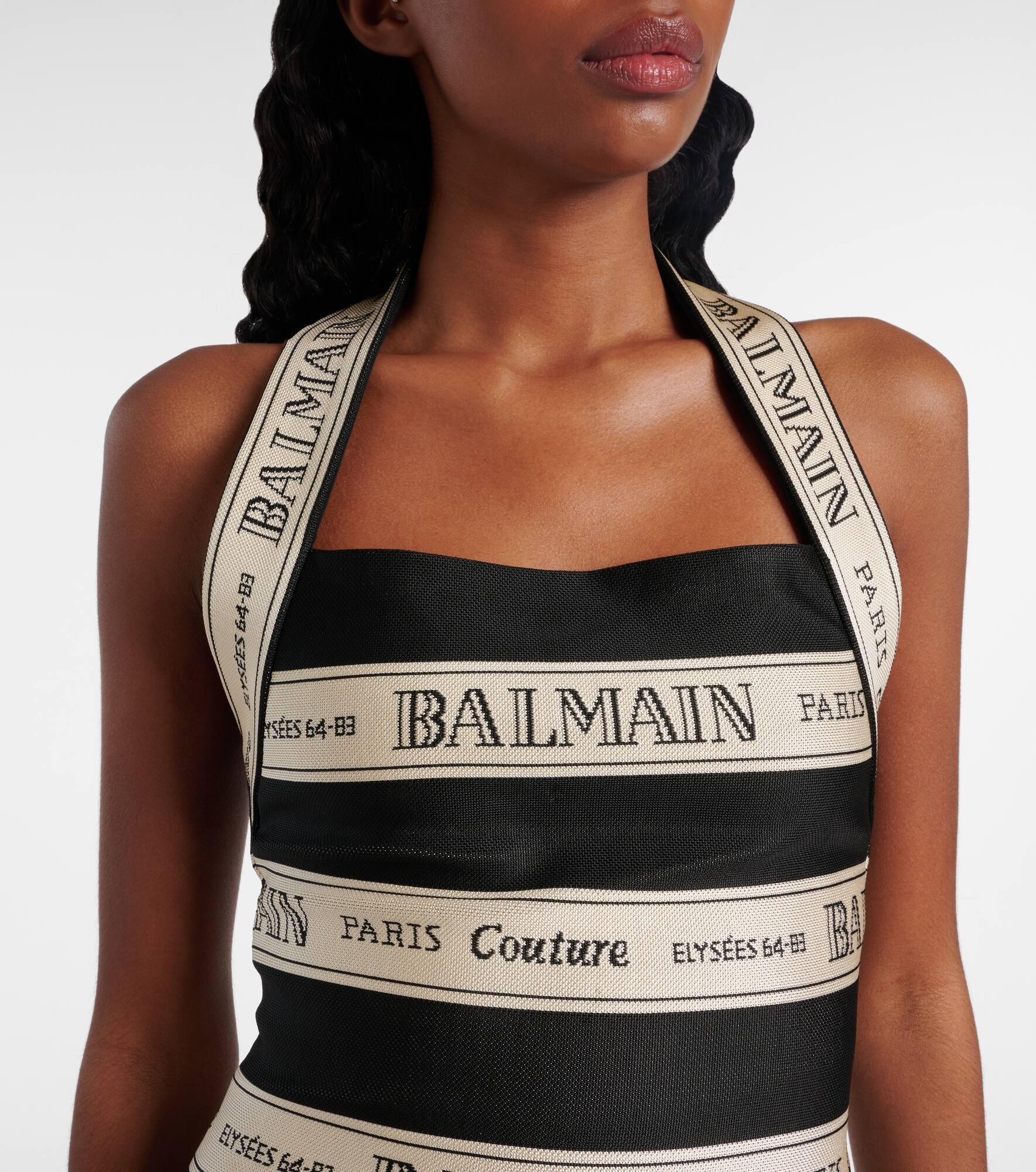 Striped halterneck jacquard minidress - 4