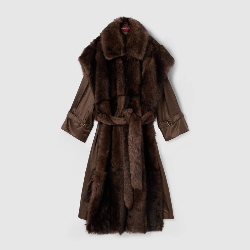 Soft hairy shearling coat with belt 1