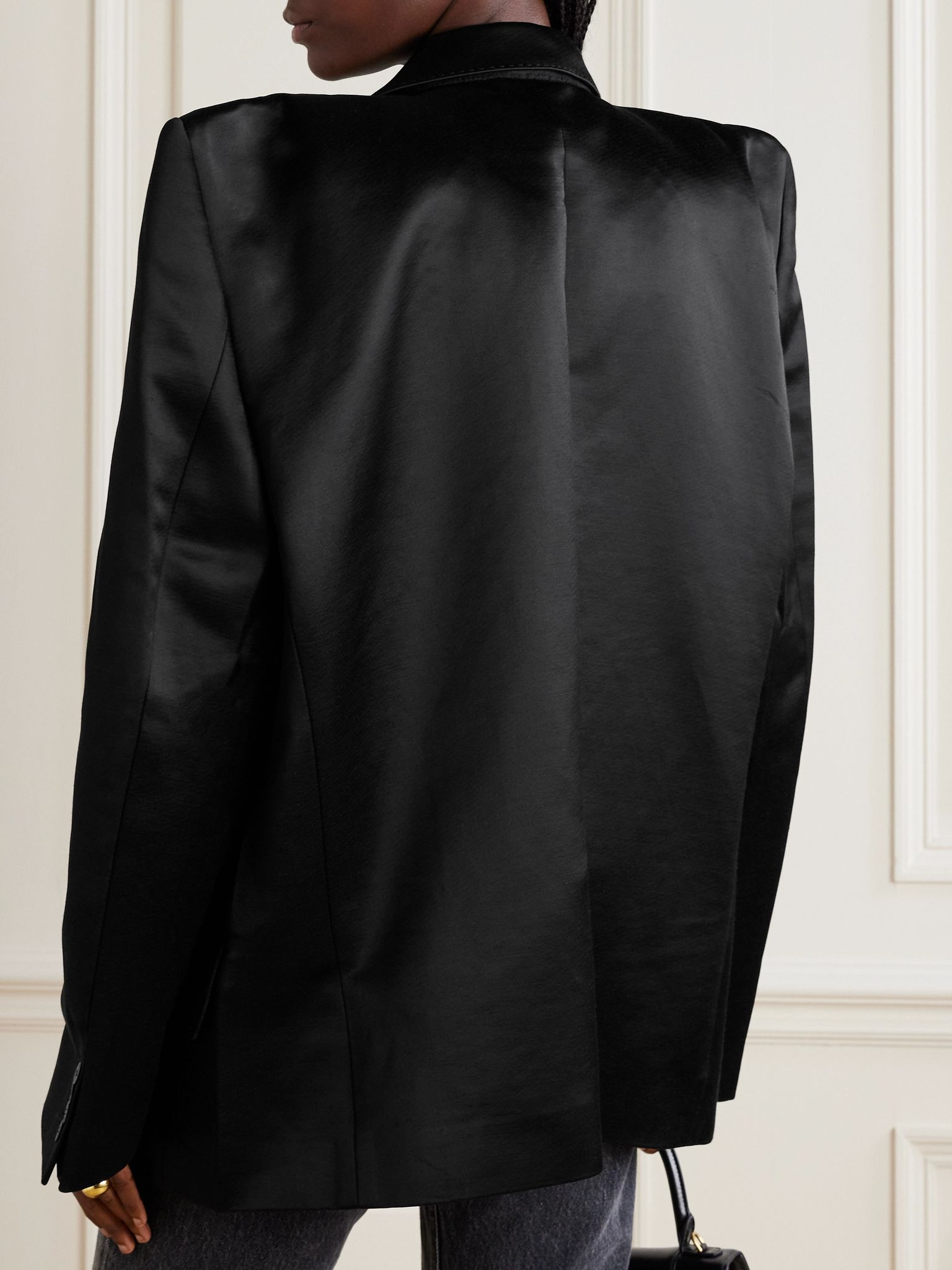 Cotton-blend satin blazer Black - 3