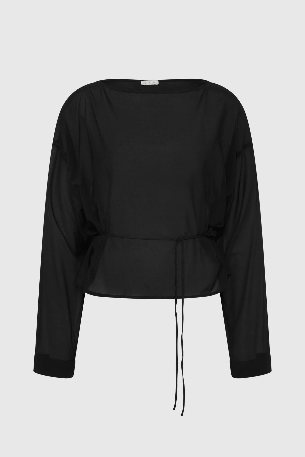 Stretch Silk Bateau Top - Black - 1