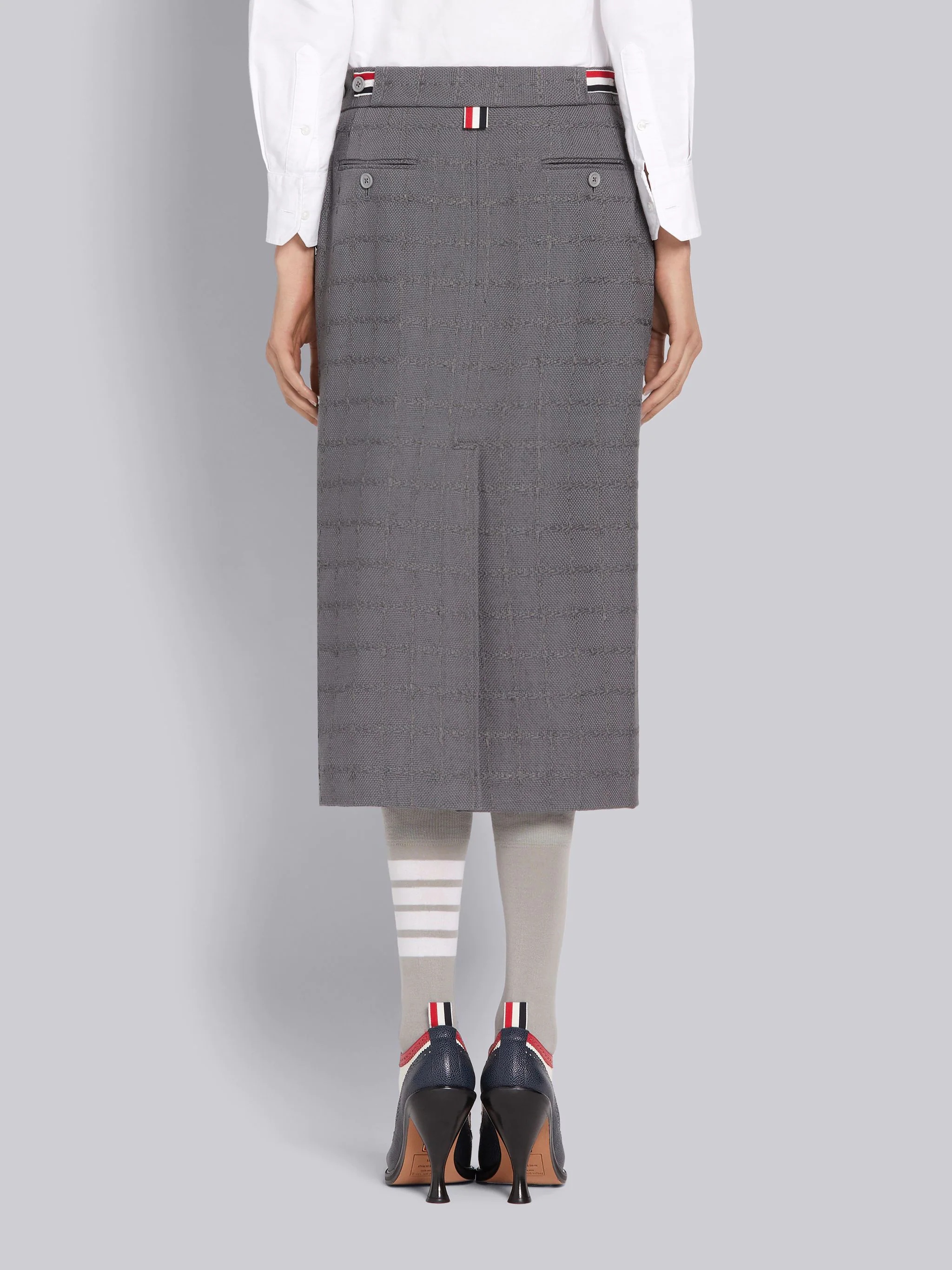Medium Grey Windowpane Summer Tweed Frayed Sack Skirt - 3