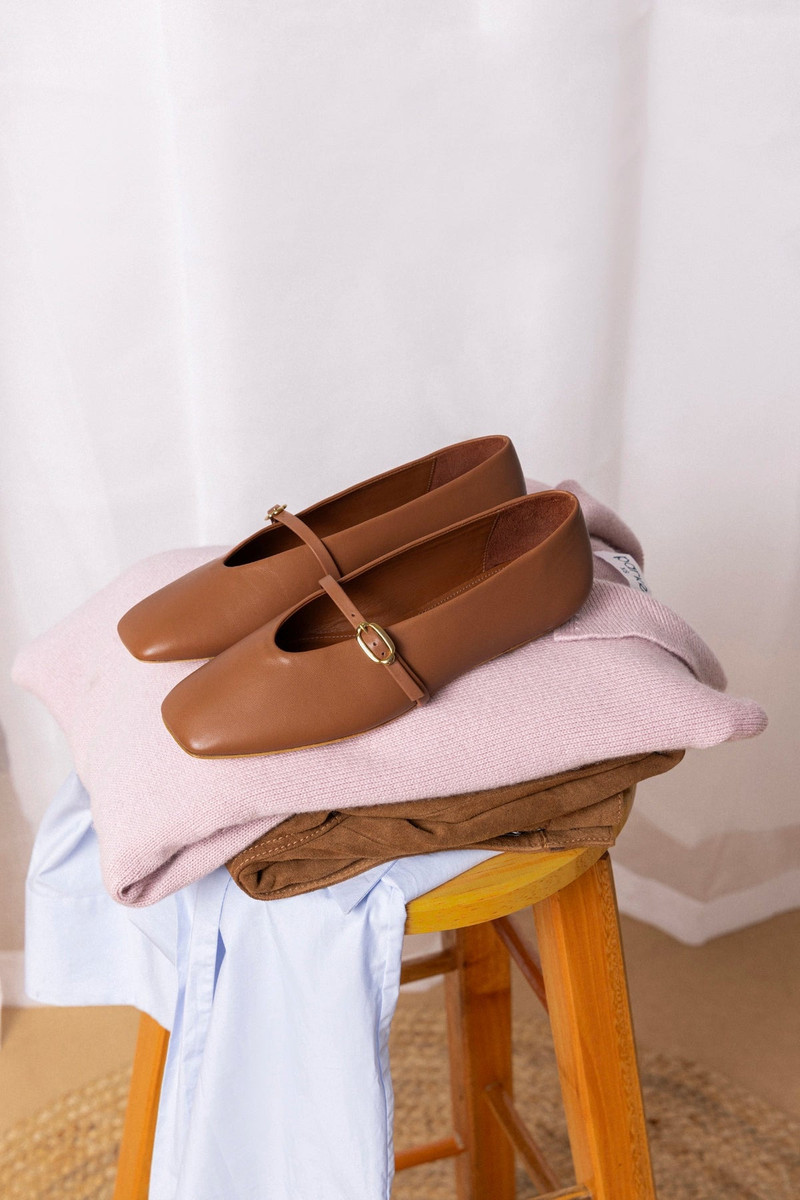 Misty Ballerina Flat In Caramel Leather 6