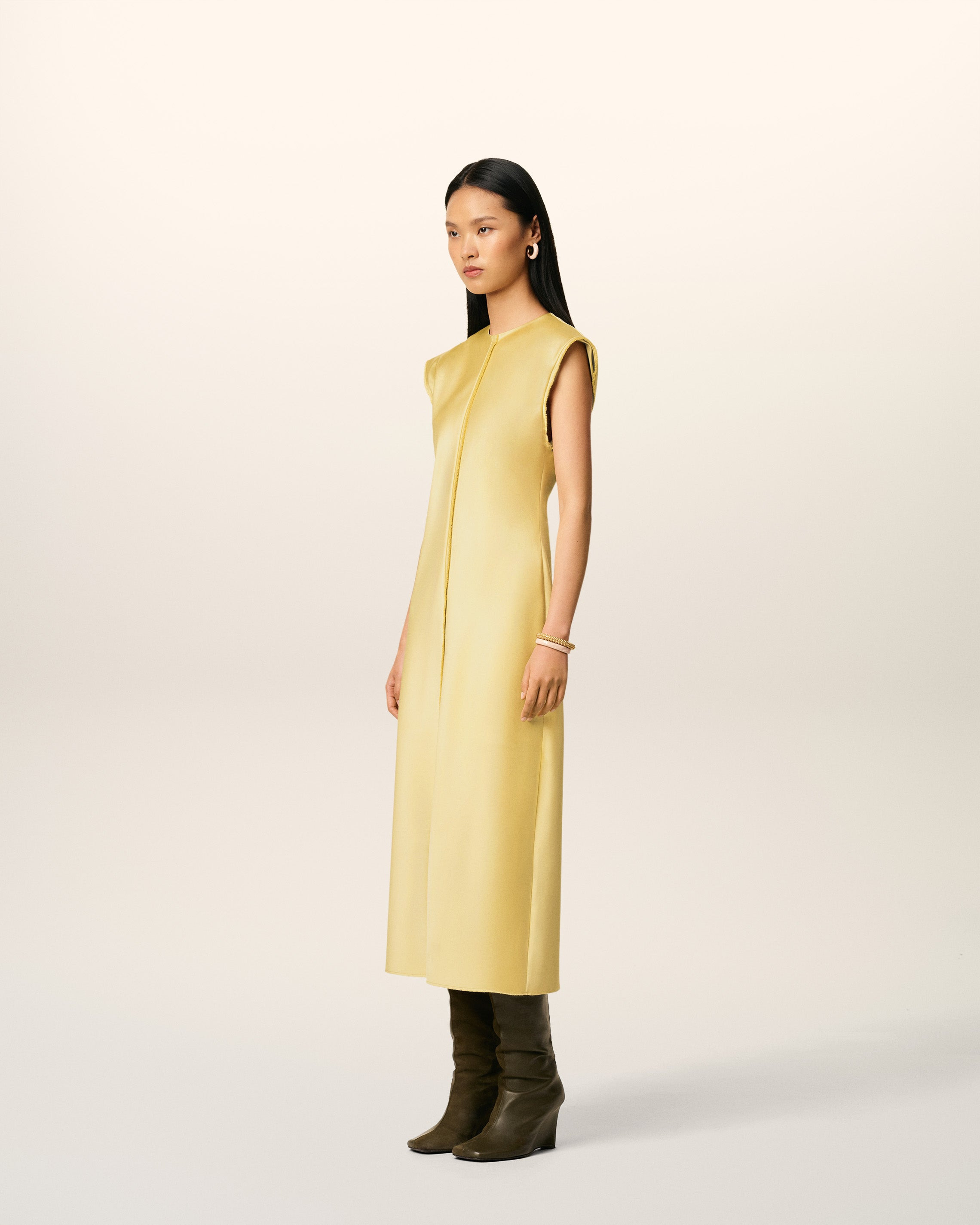 GREEN LONG  RAW EDGE DETAILS DRESS - 6