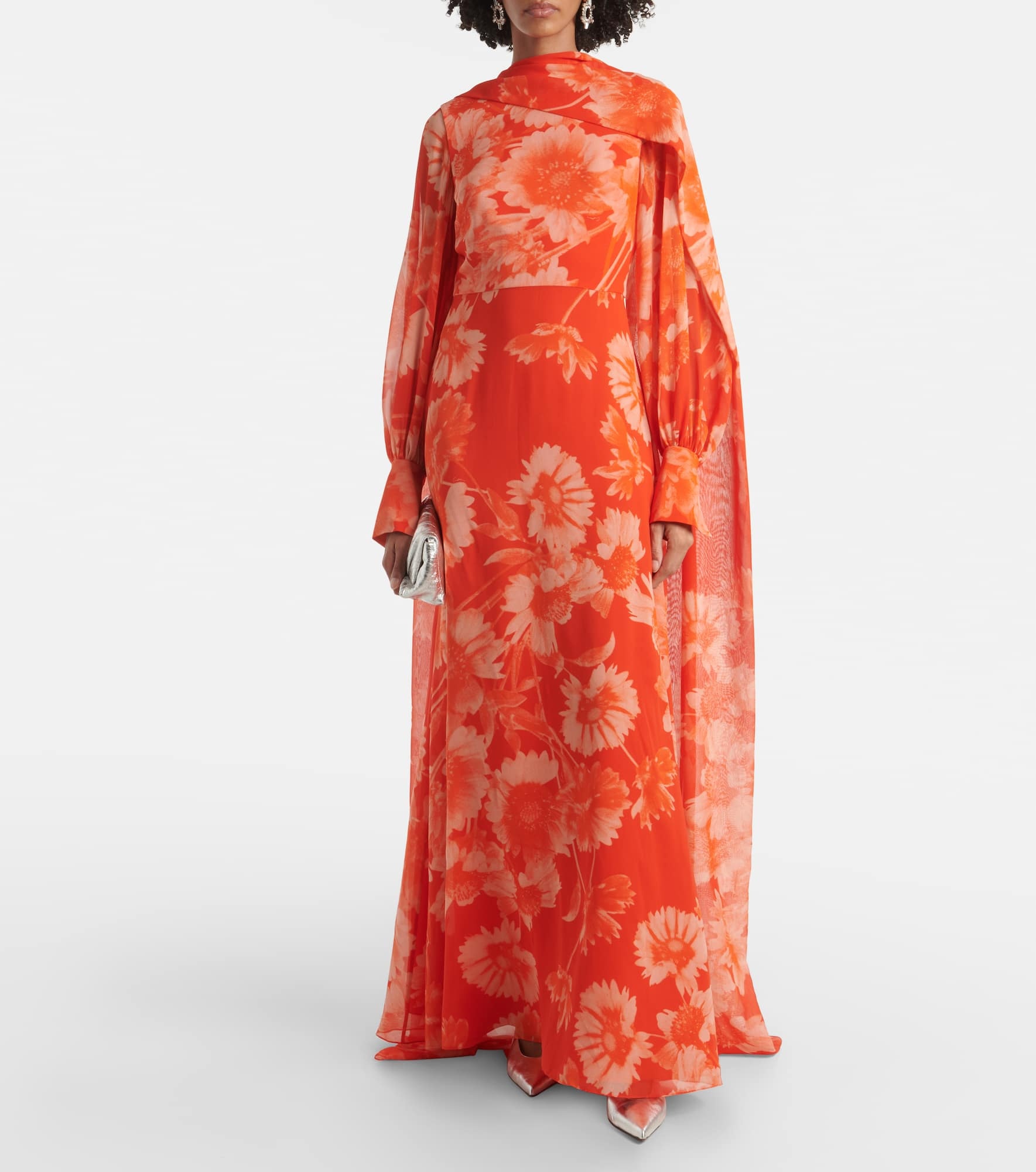 Caped floral silk gown - 2