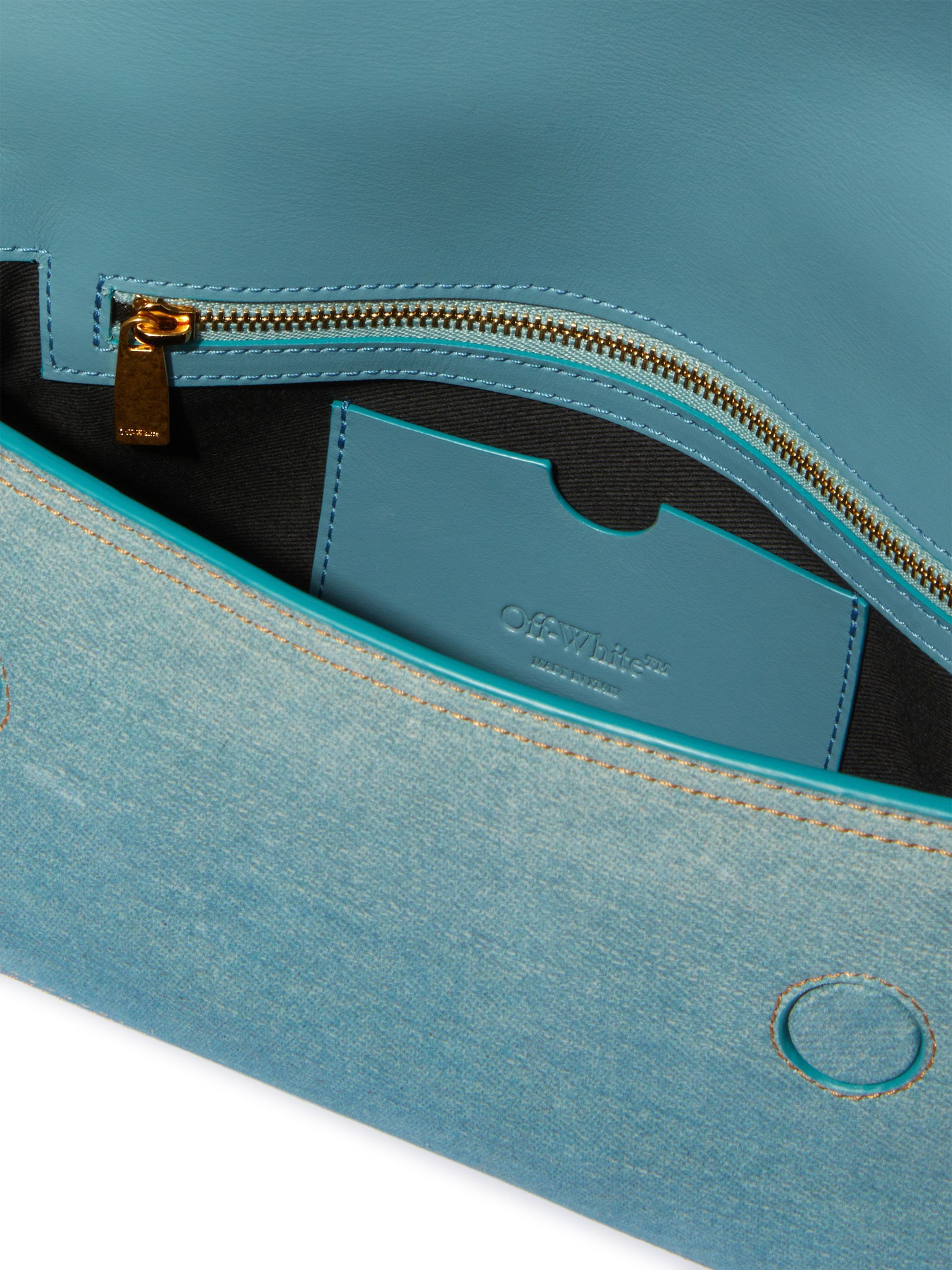 Light Blue Denim Leather Binder Shoulder Bag - 6