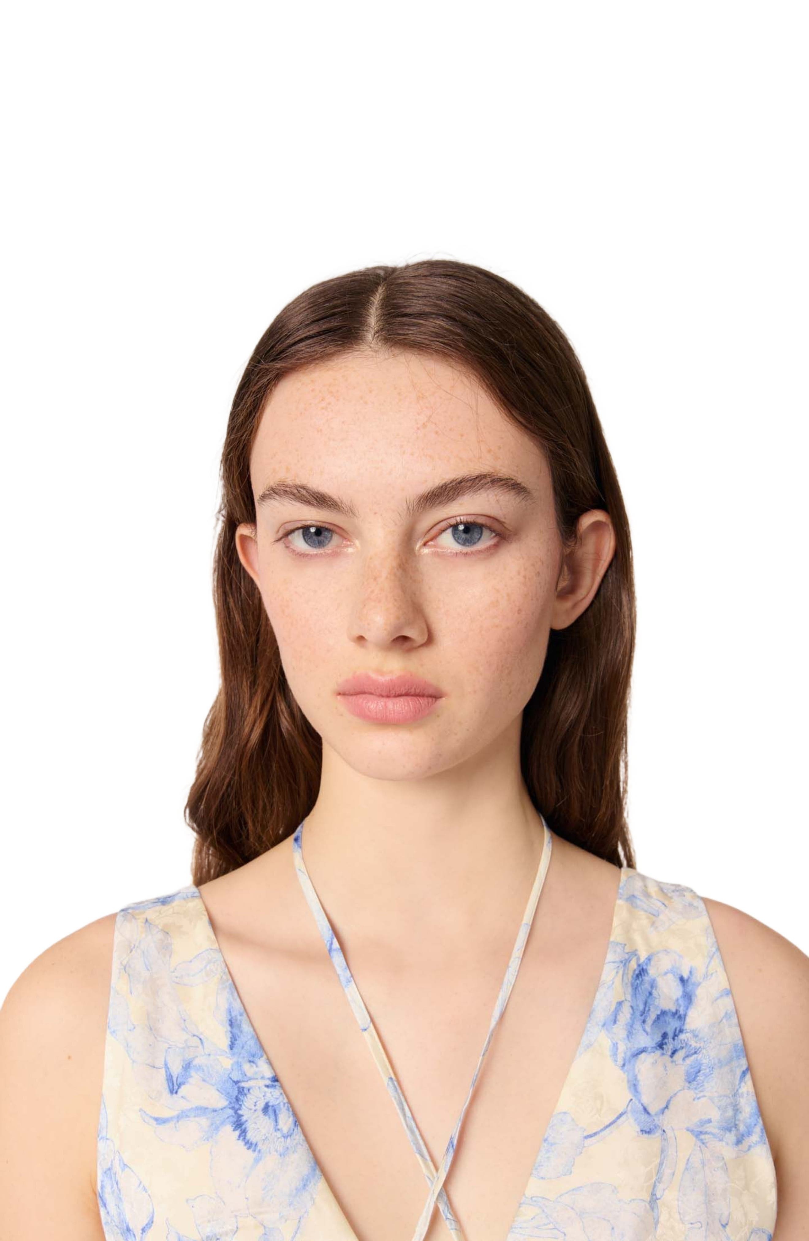 maje Patterned maxi dress with lacing in Blue Flower Print Ecru Base at Nordstrom - 5