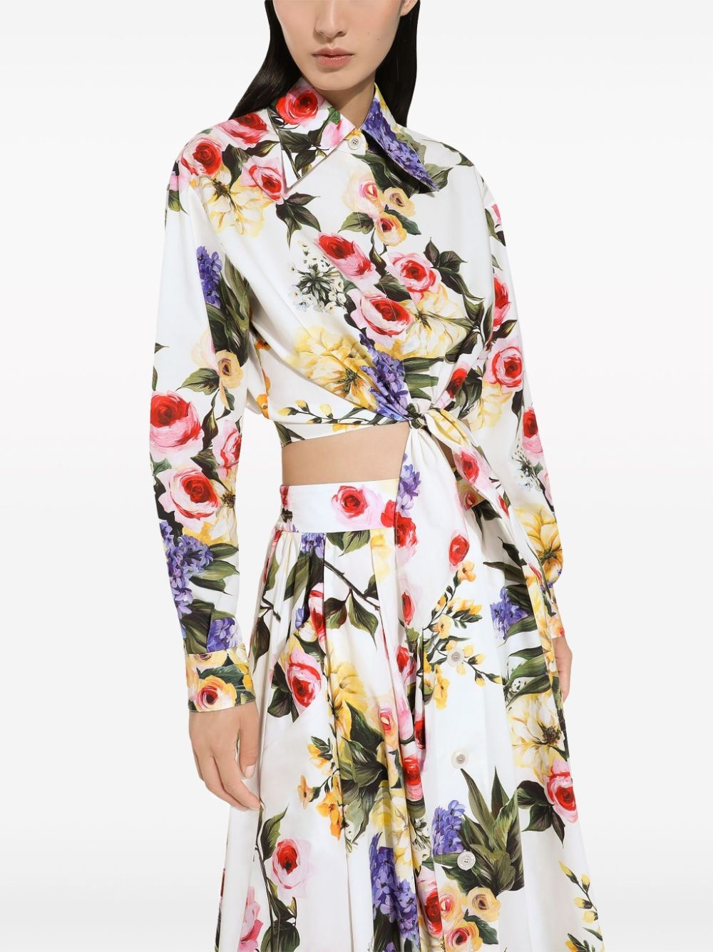 floral-print cotton cropped shirt - 5