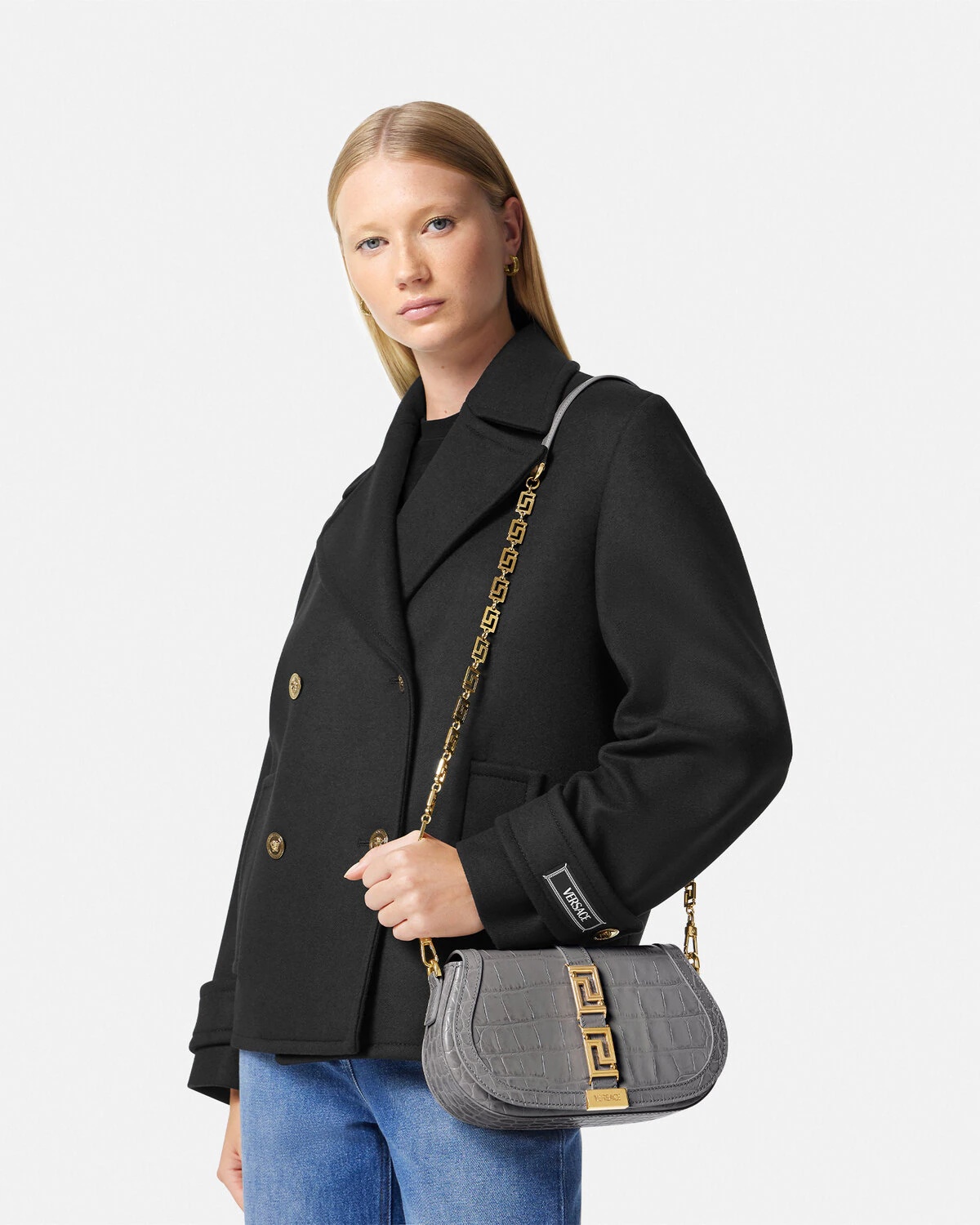 Croc-Effect Greca Goddess Shoulder Bag - 3