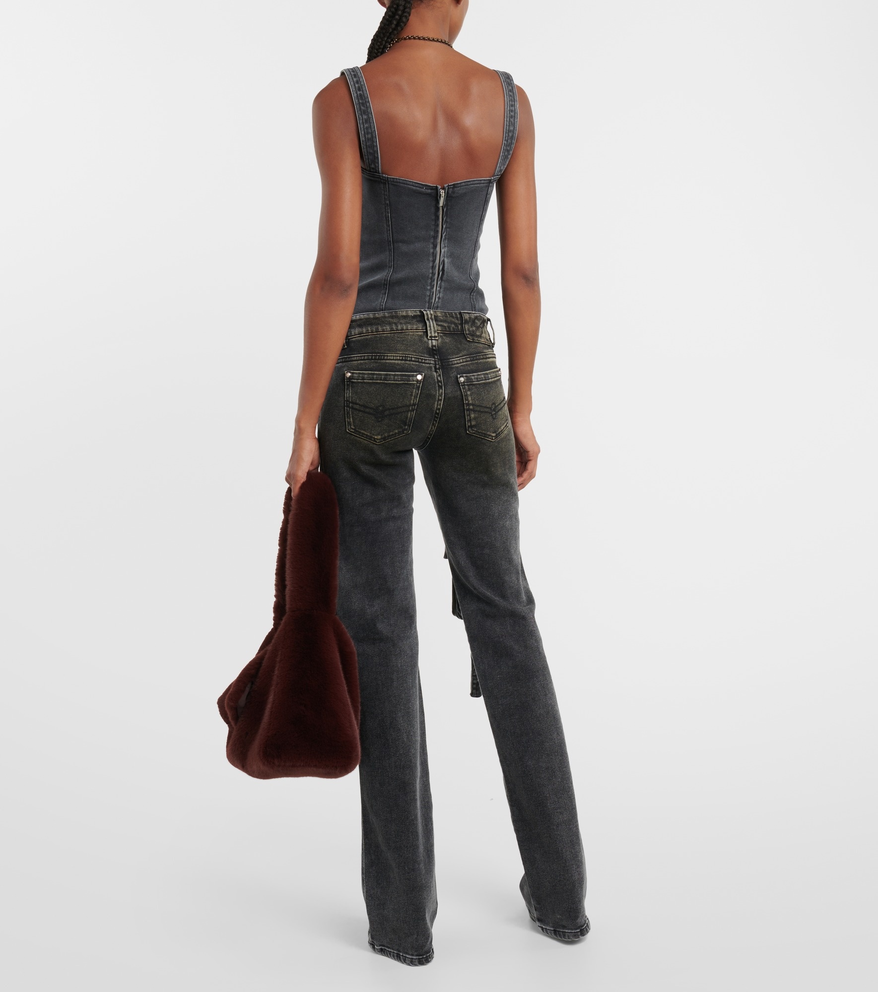 Low-rise denim cargo pants - 3