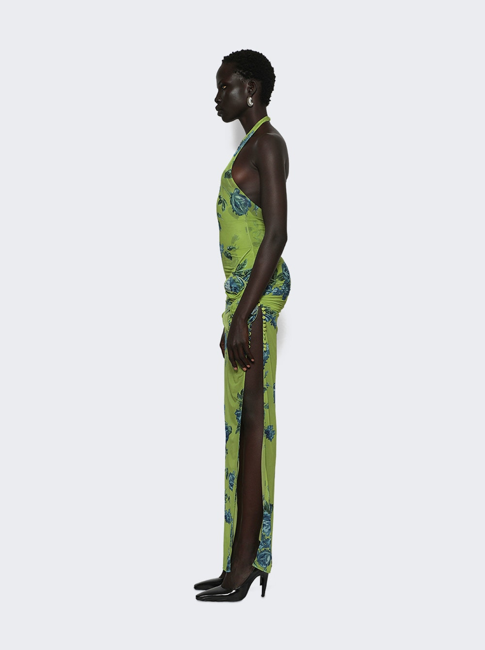 High Neck Floral Applique Midi Dress Green - 3