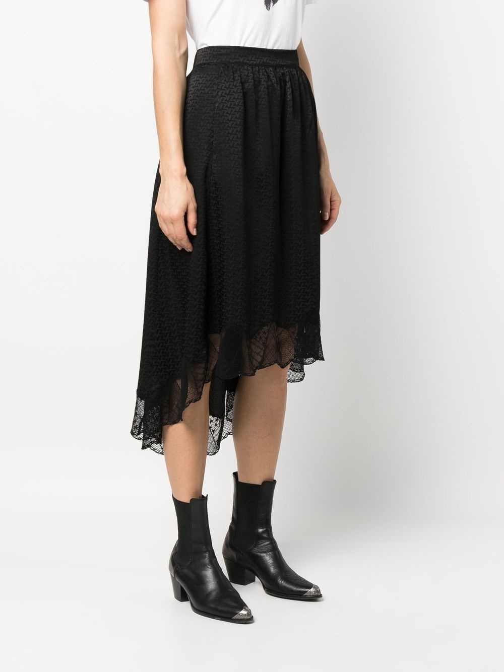 lace-trim silk skirt - 3