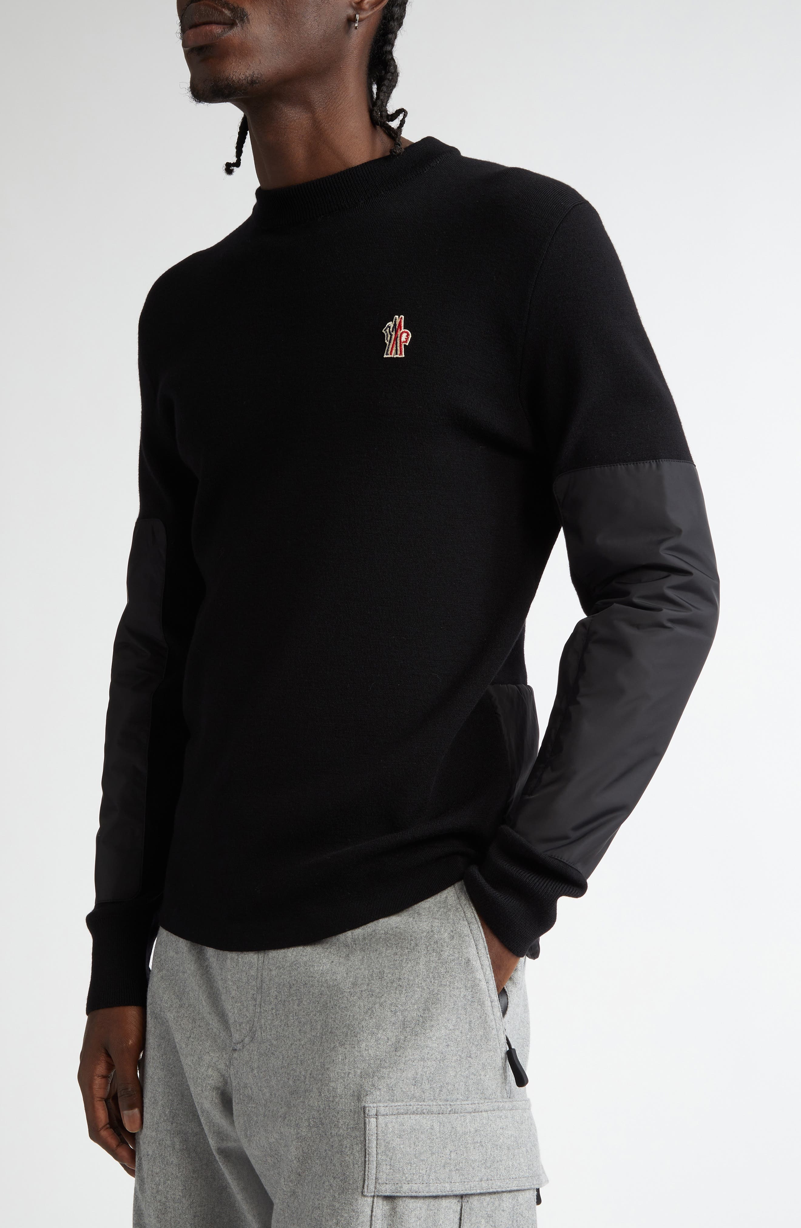 Moncler Grenoble Insulated Wool & Nylon Crewneck Sweater in Black at Nordstrom - 4