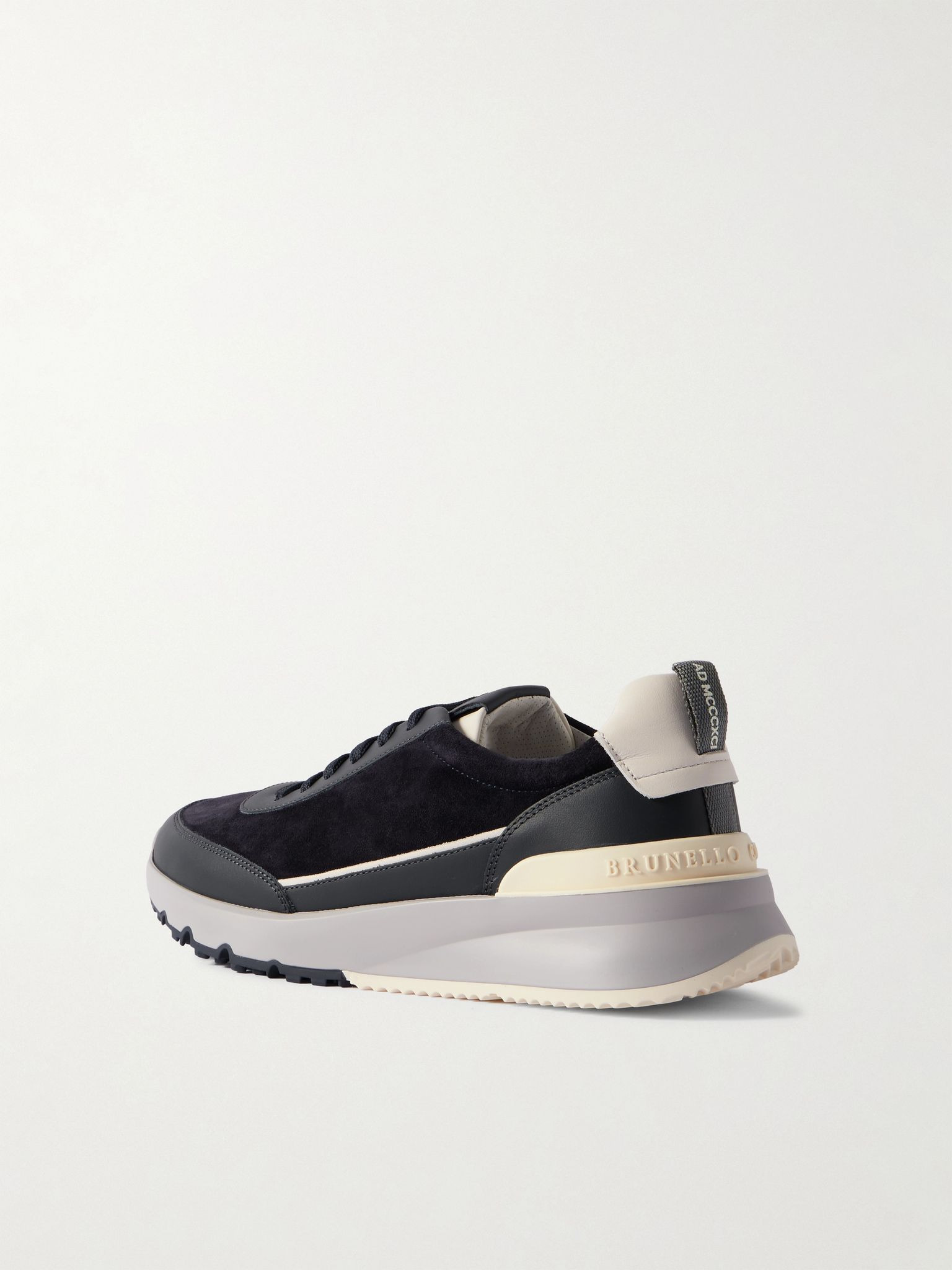 Leather-Trimmed Suede Sneakers Navy - 3
