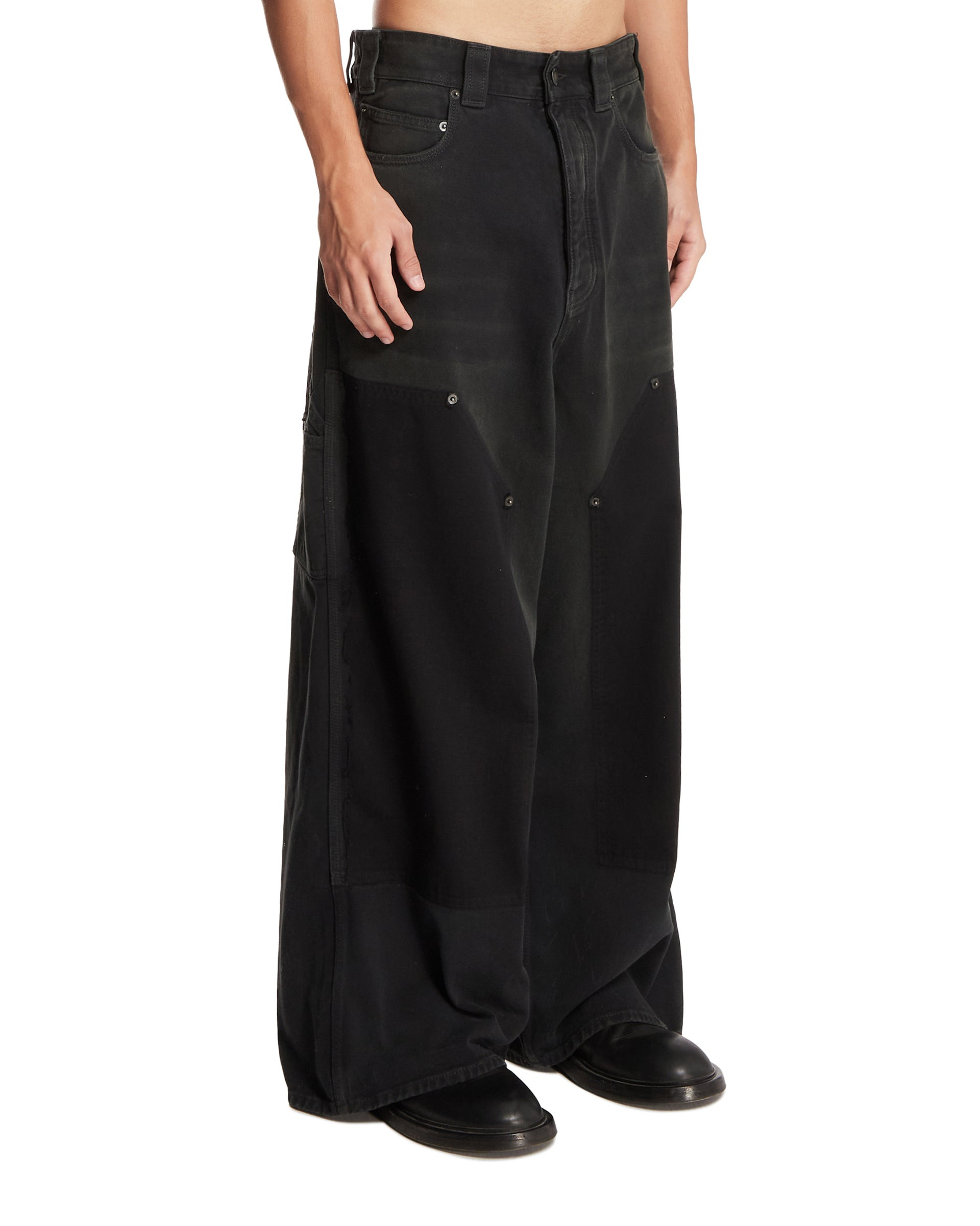 Black Baggy Ripped Off Pants - 4