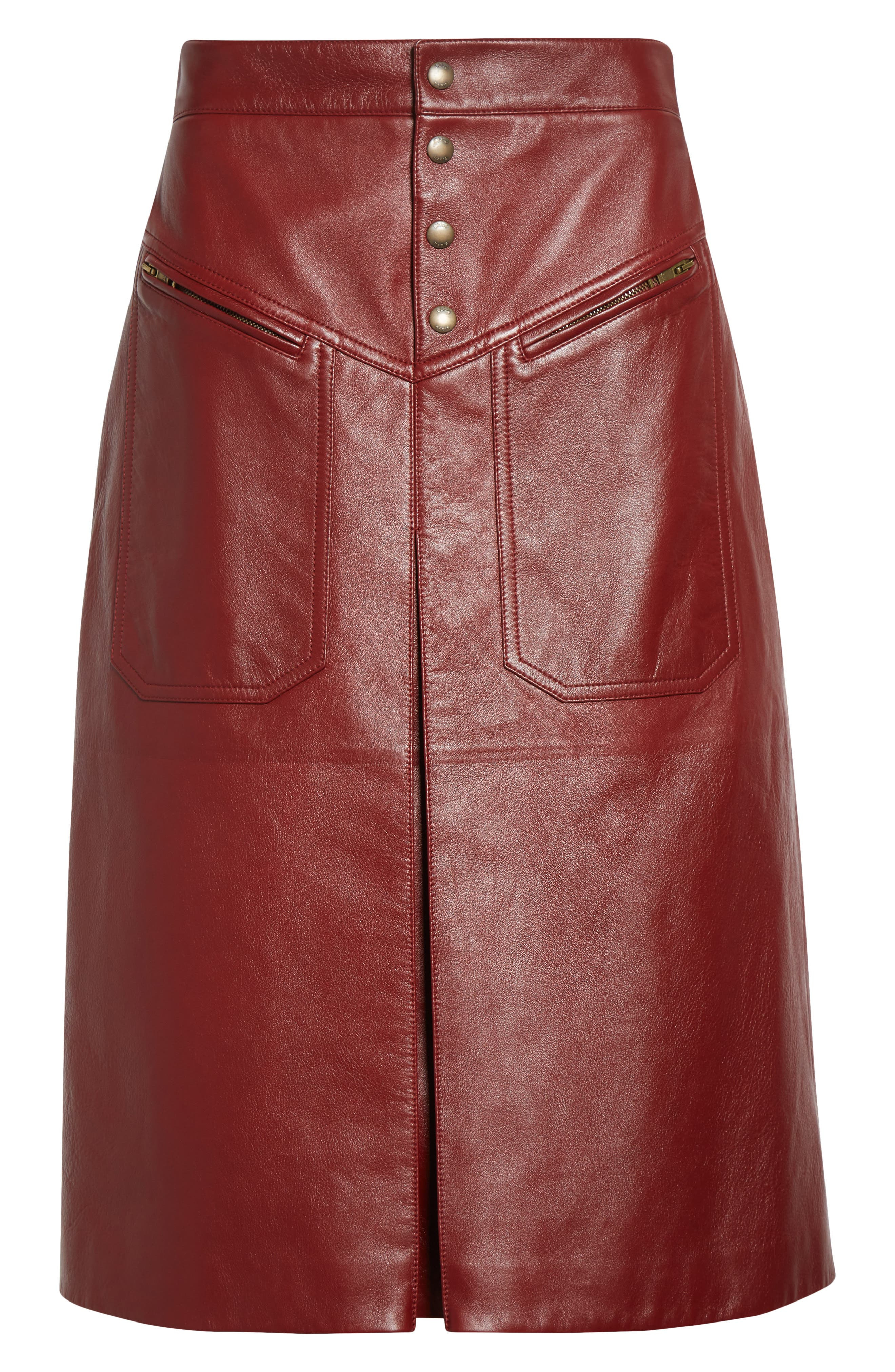 Chloé Inverted Pleat Lambskin Leather Skirt in Dark Ruby at Nordstrom - 6