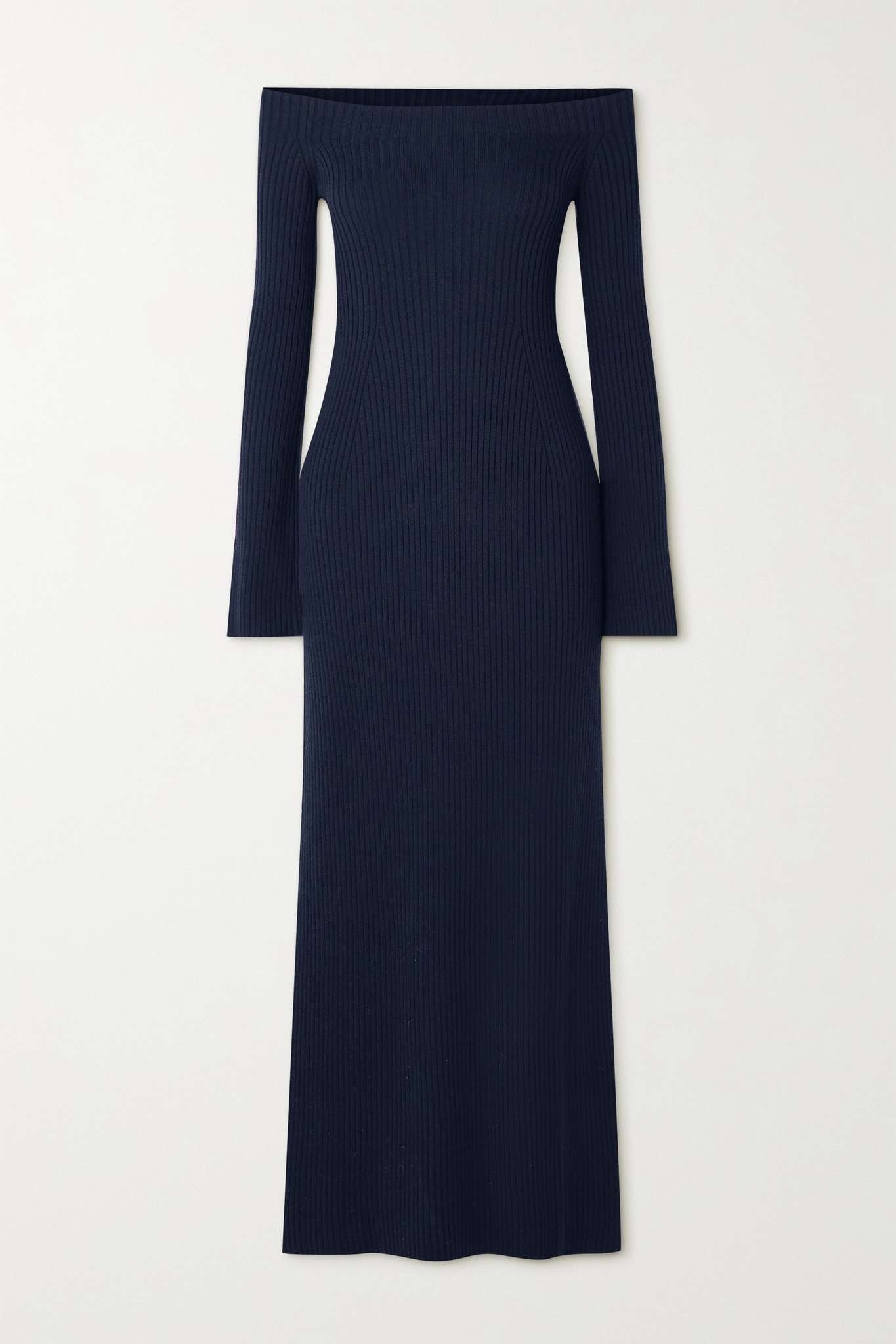 Off-the-shoulder ribbed wool and cashmere-blend maxi dress - 1