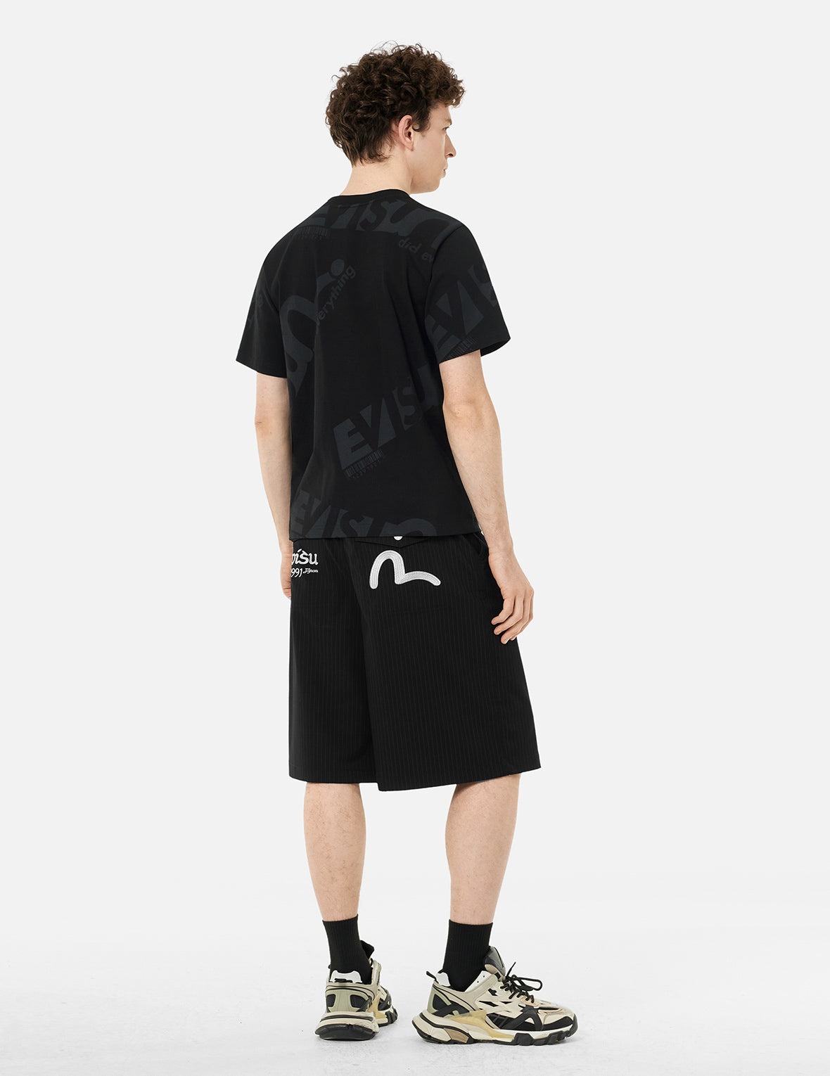 Seagull and Logo Embroidery Fashion Fit Striped Woven Shorts - 4