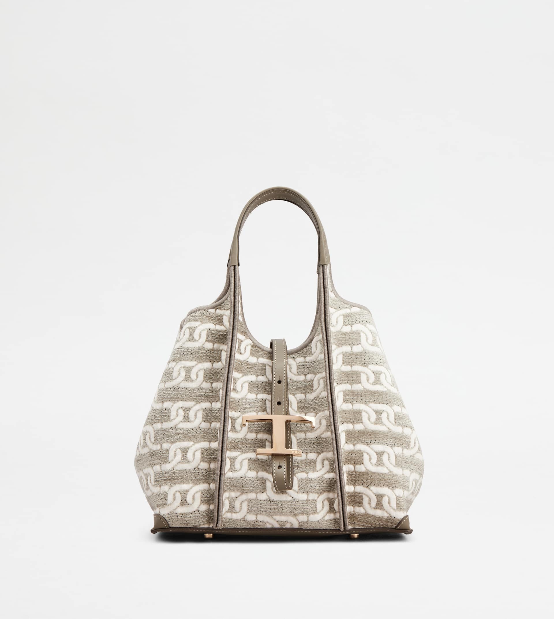 T TIMELESS SHOPPING BAG IN FABRIC AND LEATHER MINI - GREY, OFF WHITE - 1
